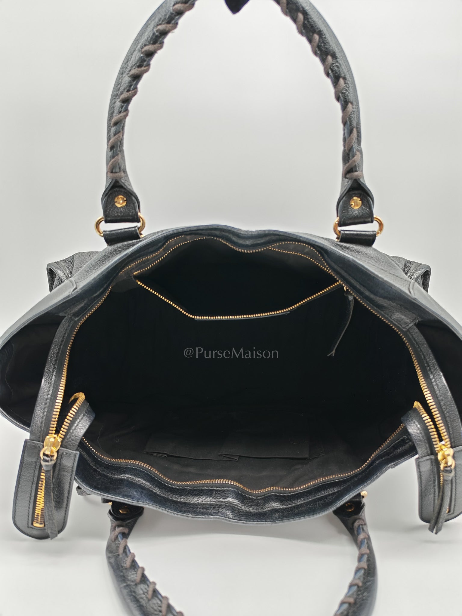 Balenciaga City Metallic Edge in Large Black Chevre Leather Shoulder Bag