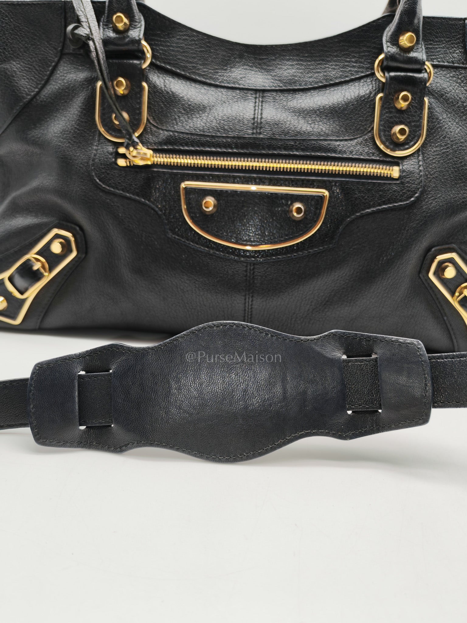 Balenciaga City Metallic Edge in Large Black Chevre Leather Shoulder Bag