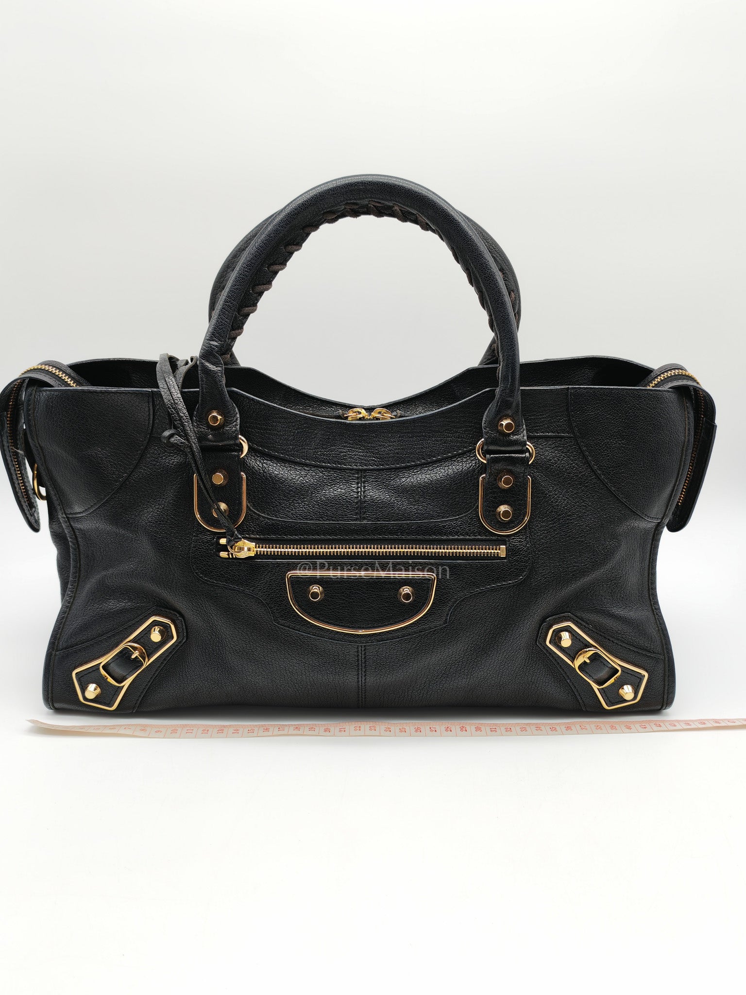 Balenciaga City Metallic Edge in Large Black Chevre Leather Shoulder Bag