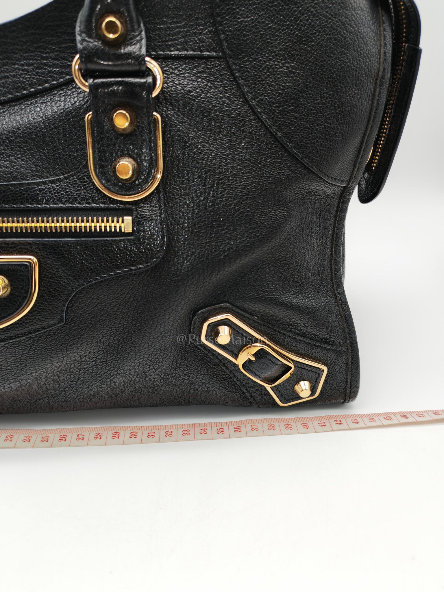 Balenciaga City Metallic Edge in Large Black Chevre Leather Shoulder Bag