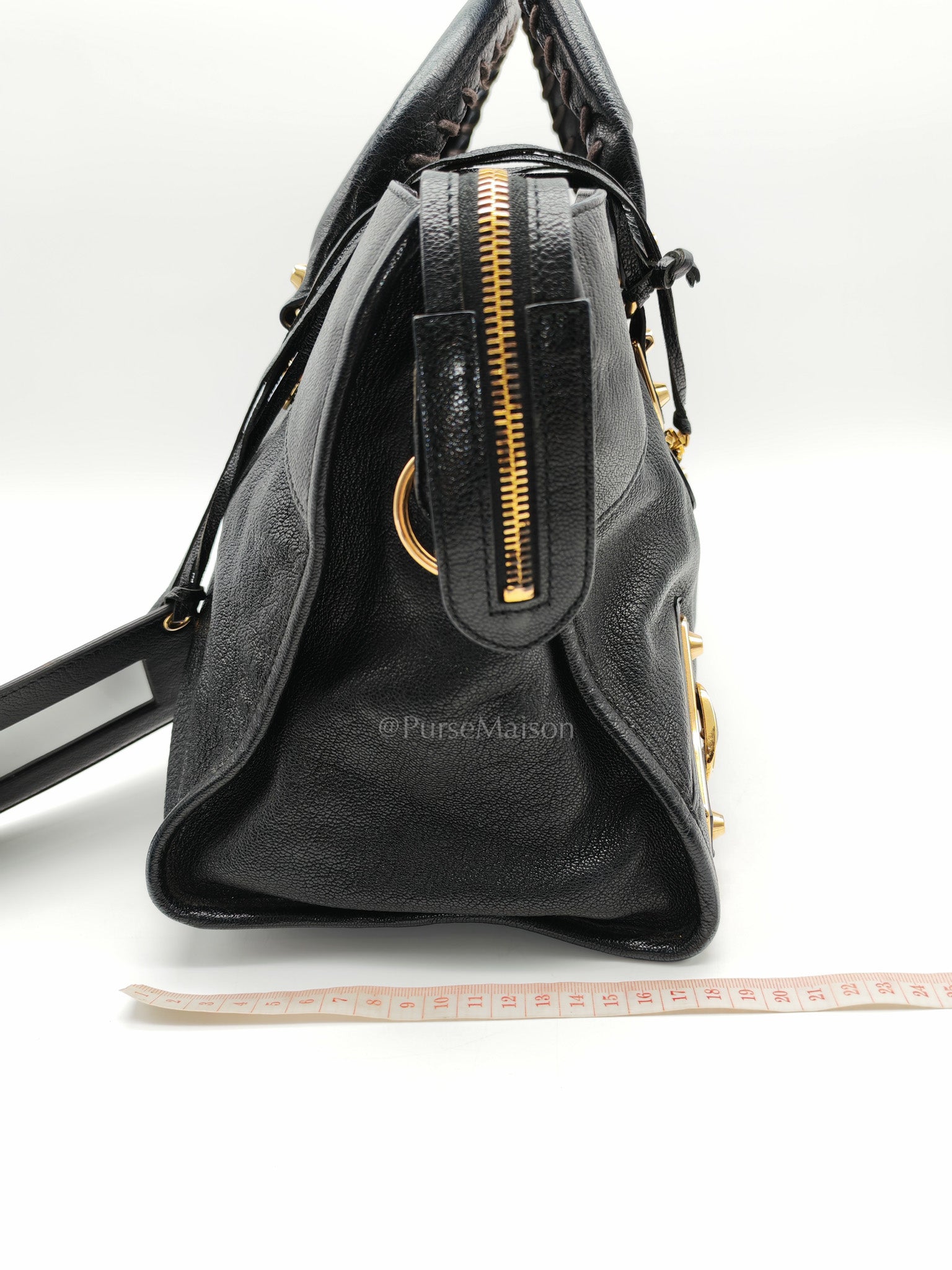 Balenciaga City Metallic Edge in Large Black Chevre Leather Shoulder Bag