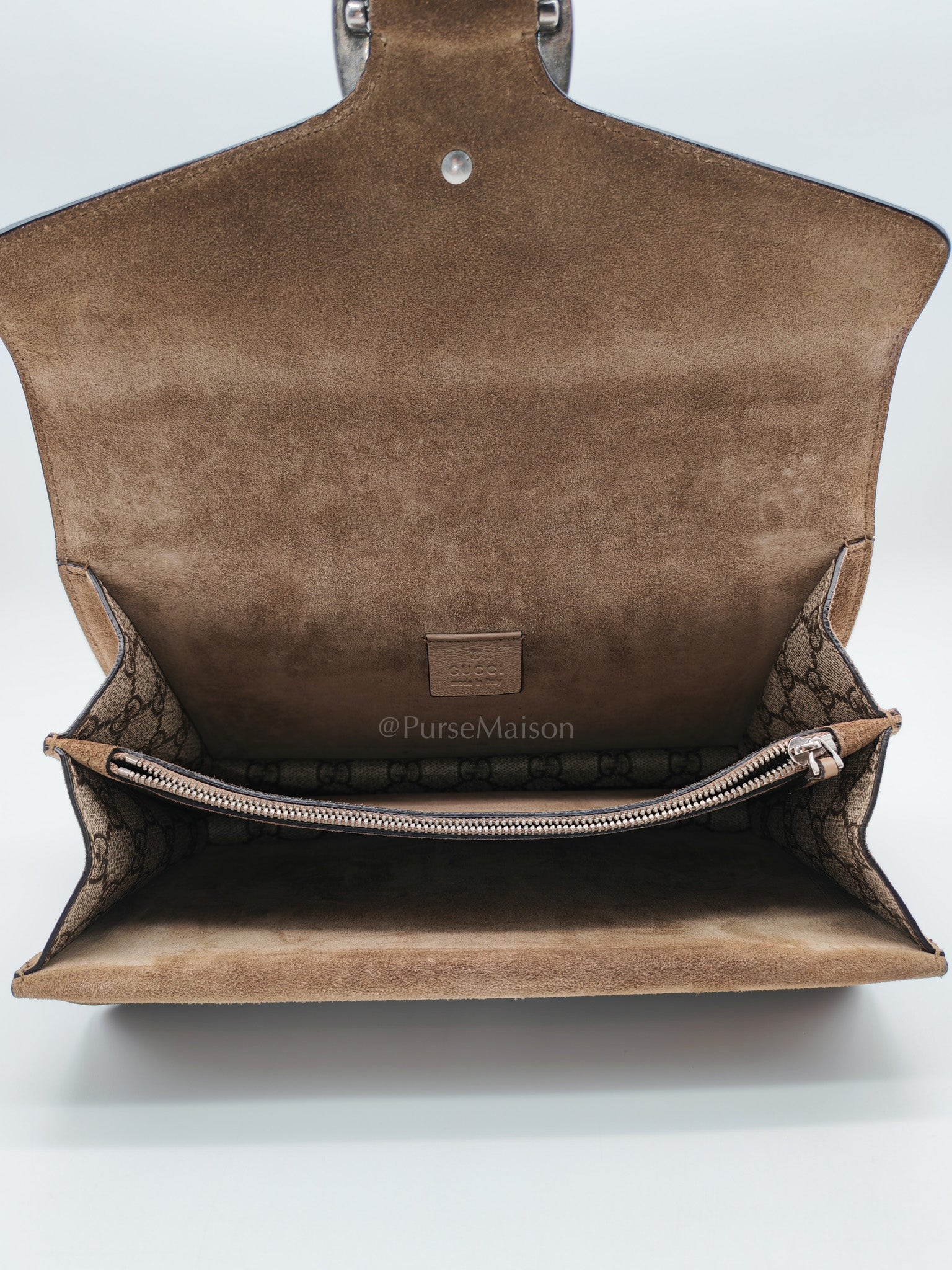 Dionysus Shoulder Bag Small in GG Supreme Canvas & Silver Hardware
