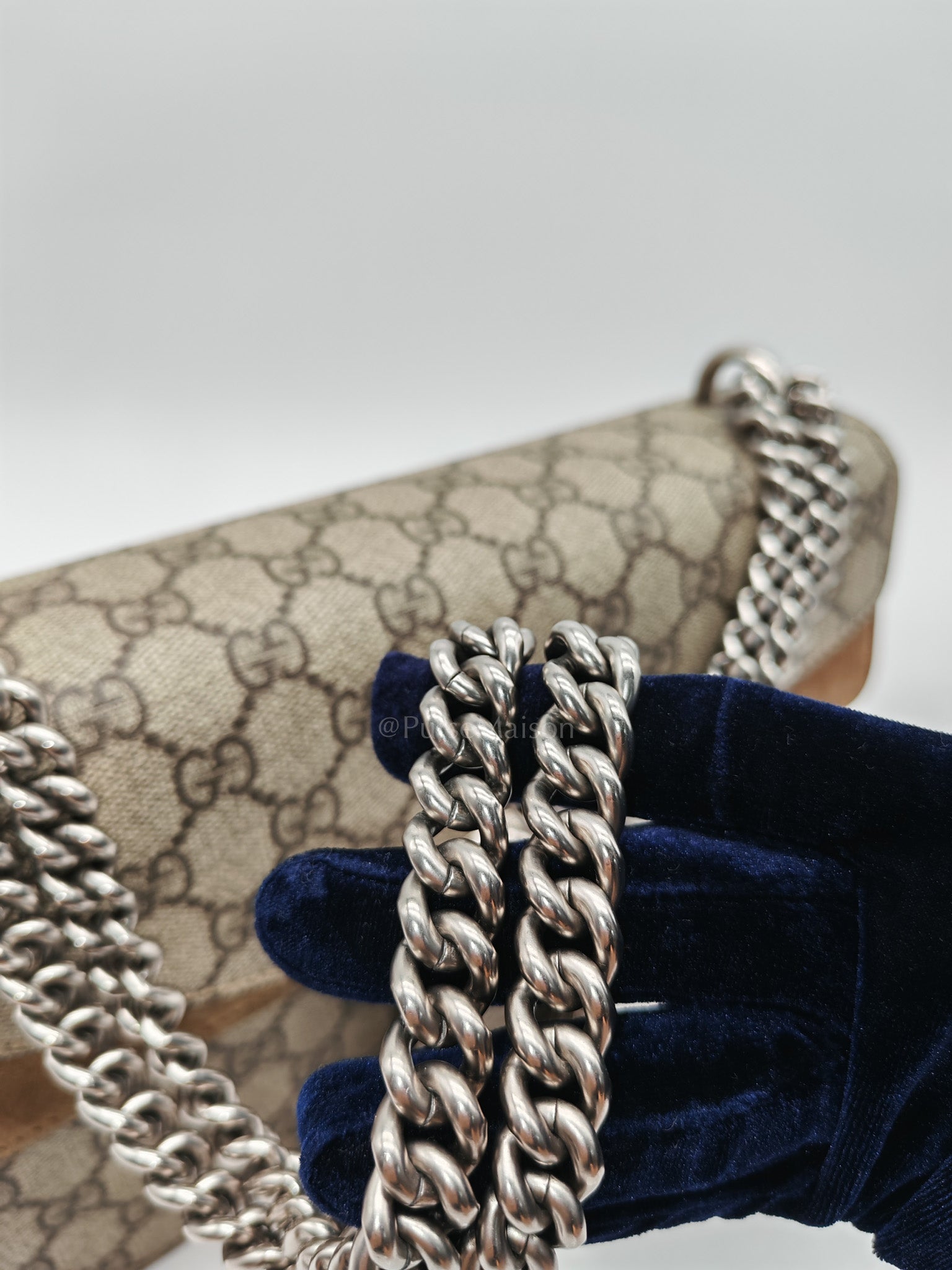 Dionysus Shoulder Bag Small in GG Supreme Canvas & Silver Hardware