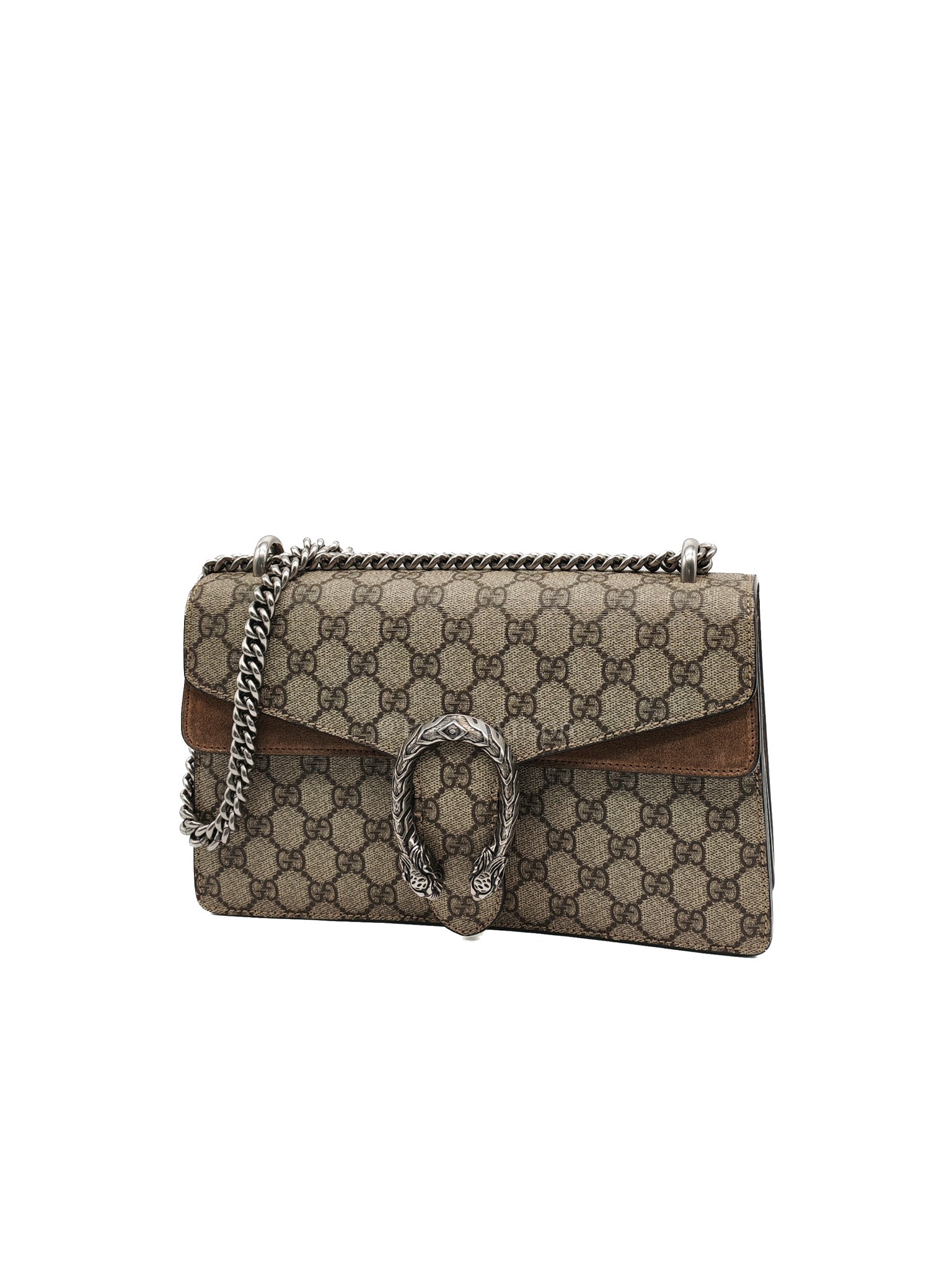 Dionysus Shoulder Bag Small in GG Supreme Canvas & Silver Hardware