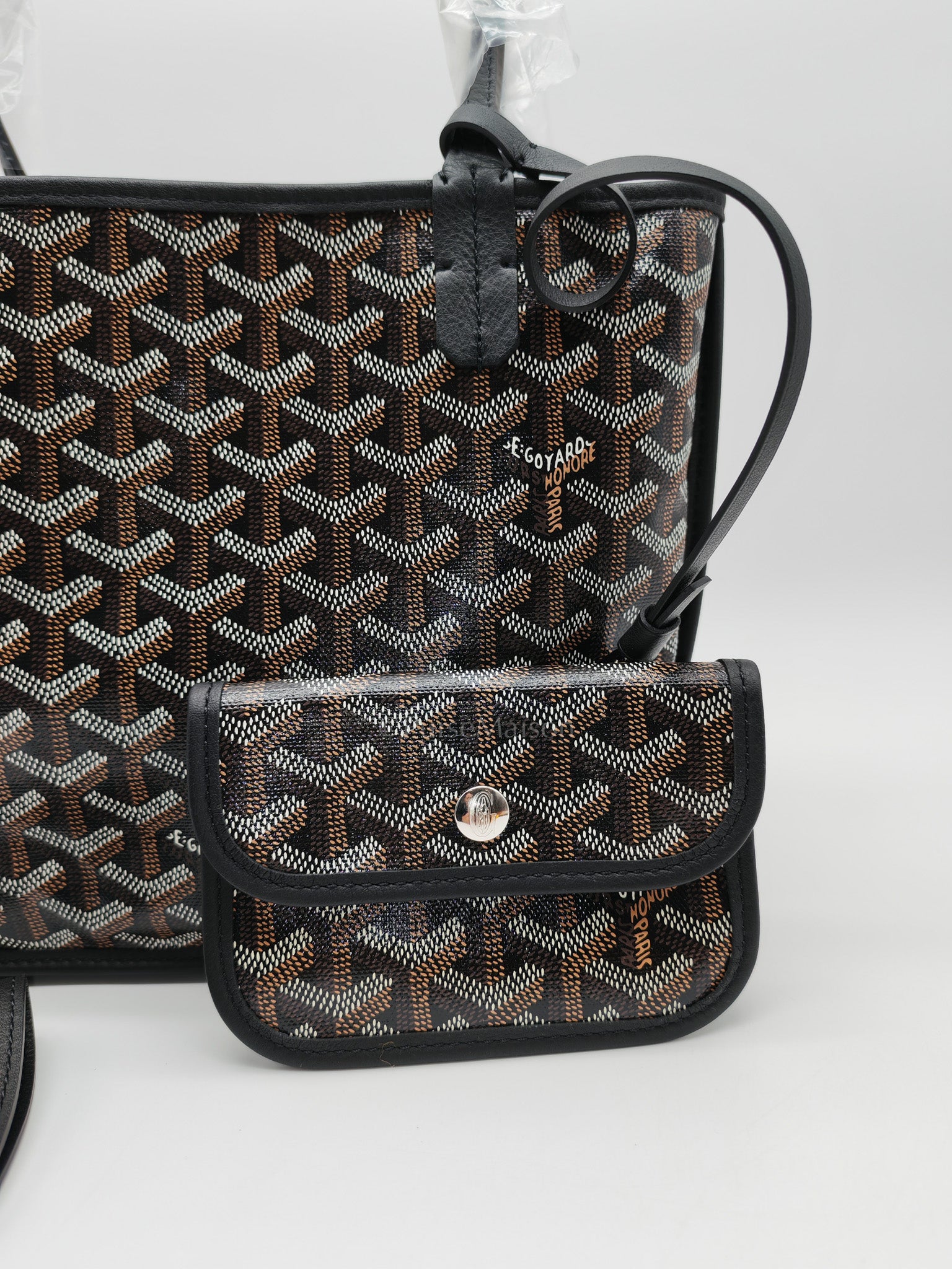 Mini Anjou in Black Goyardine Canvas with Croc Magnetic Clip