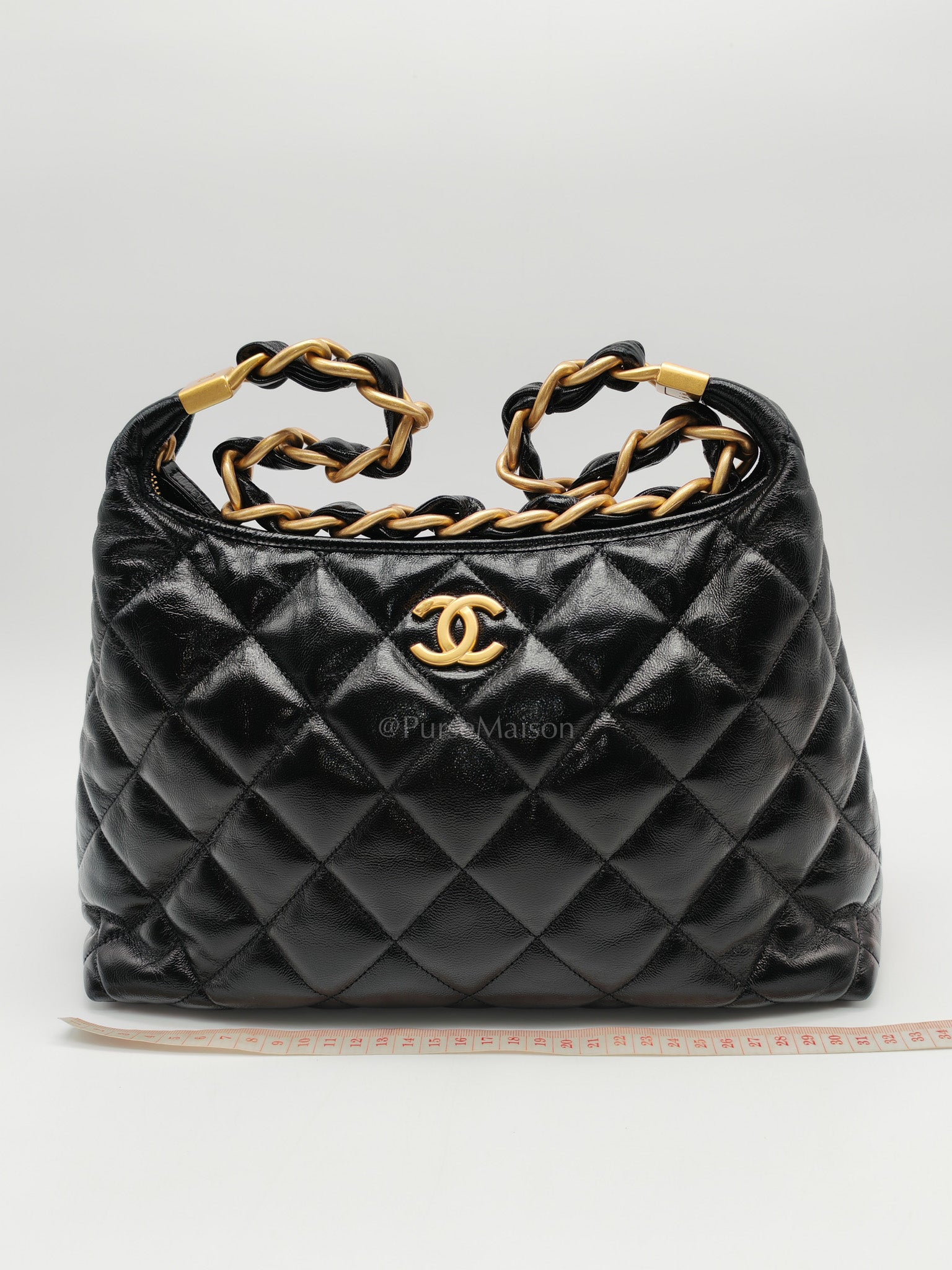 24A Hobo Bag in Black Lambskin Leather & Aged Gold Hardware Microchip