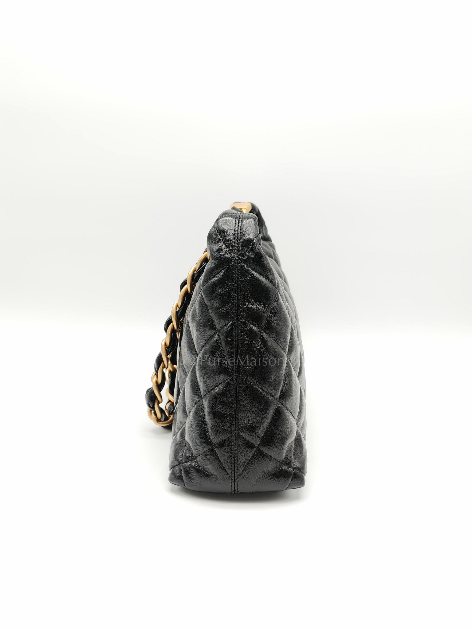24A Hobo Bag in Black Lambskin Leather & Aged Gold Hardware Microchip