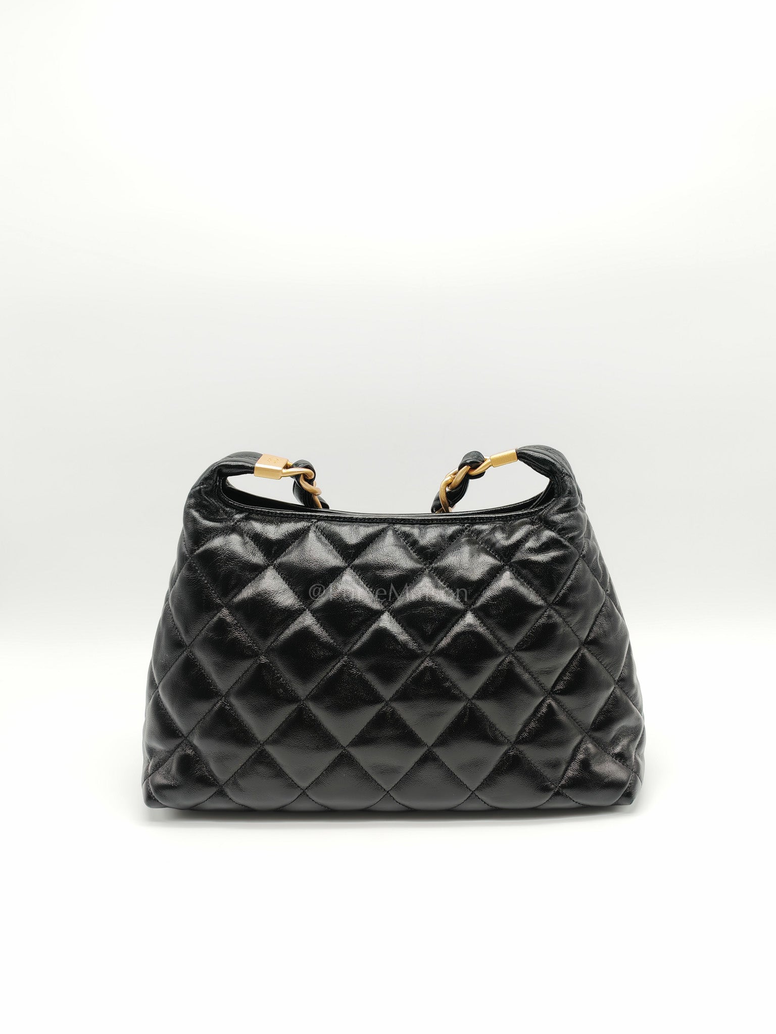 24A Hobo Bag in Black Lambskin Leather & Aged Gold Hardware Microchip