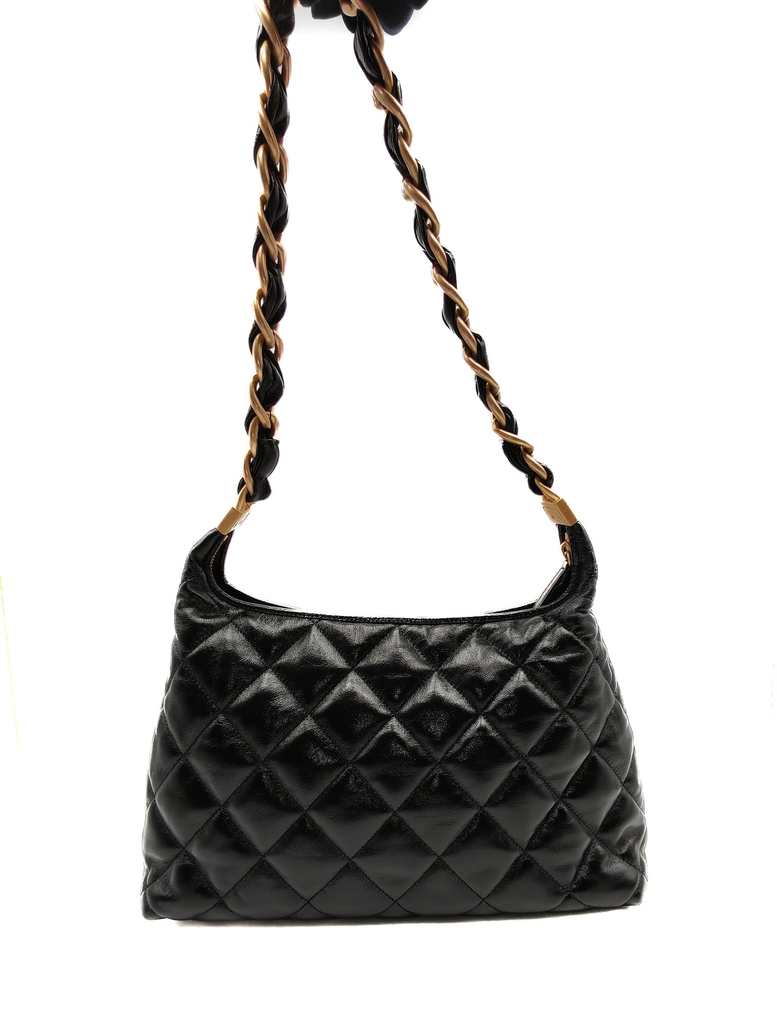 24A Hobo Bag in Black Lambskin Leather & Aged Gold Hardware Microchip