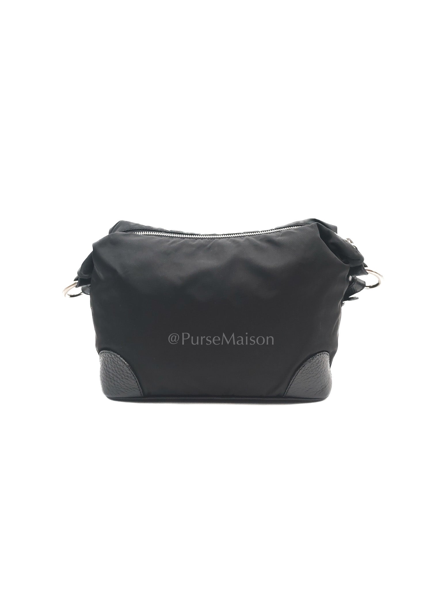 Tessuto Shoulder Bag in Black Nylon Canvas & Silver Hardware