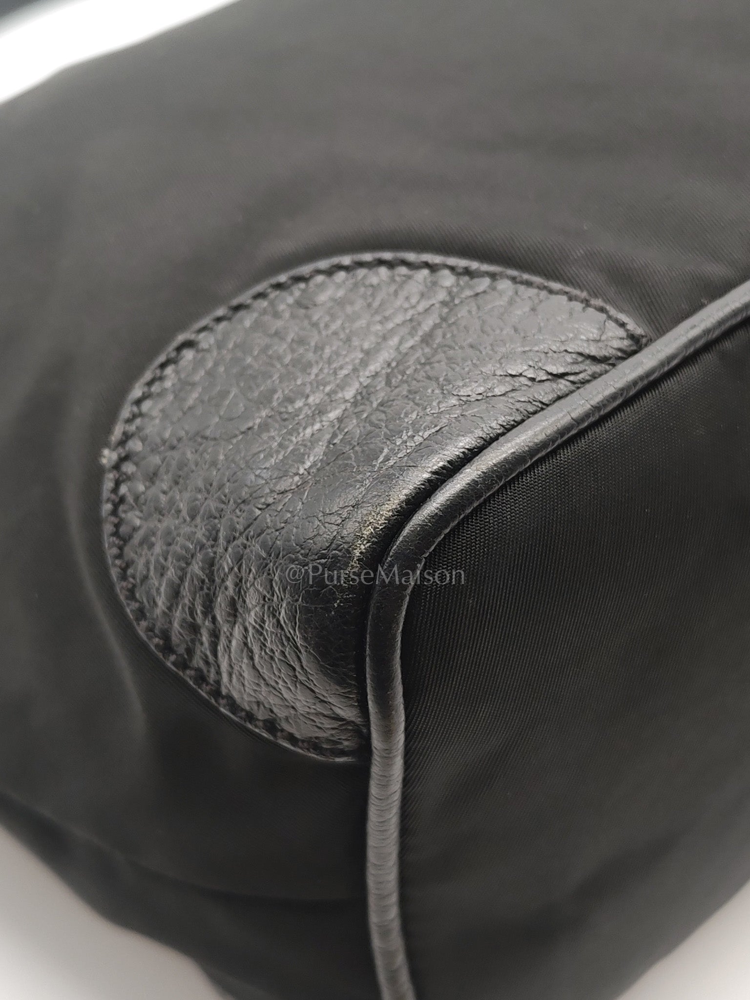 Tessuto Shoulder Bag in Black Nylon Canvas & Silver Hardware