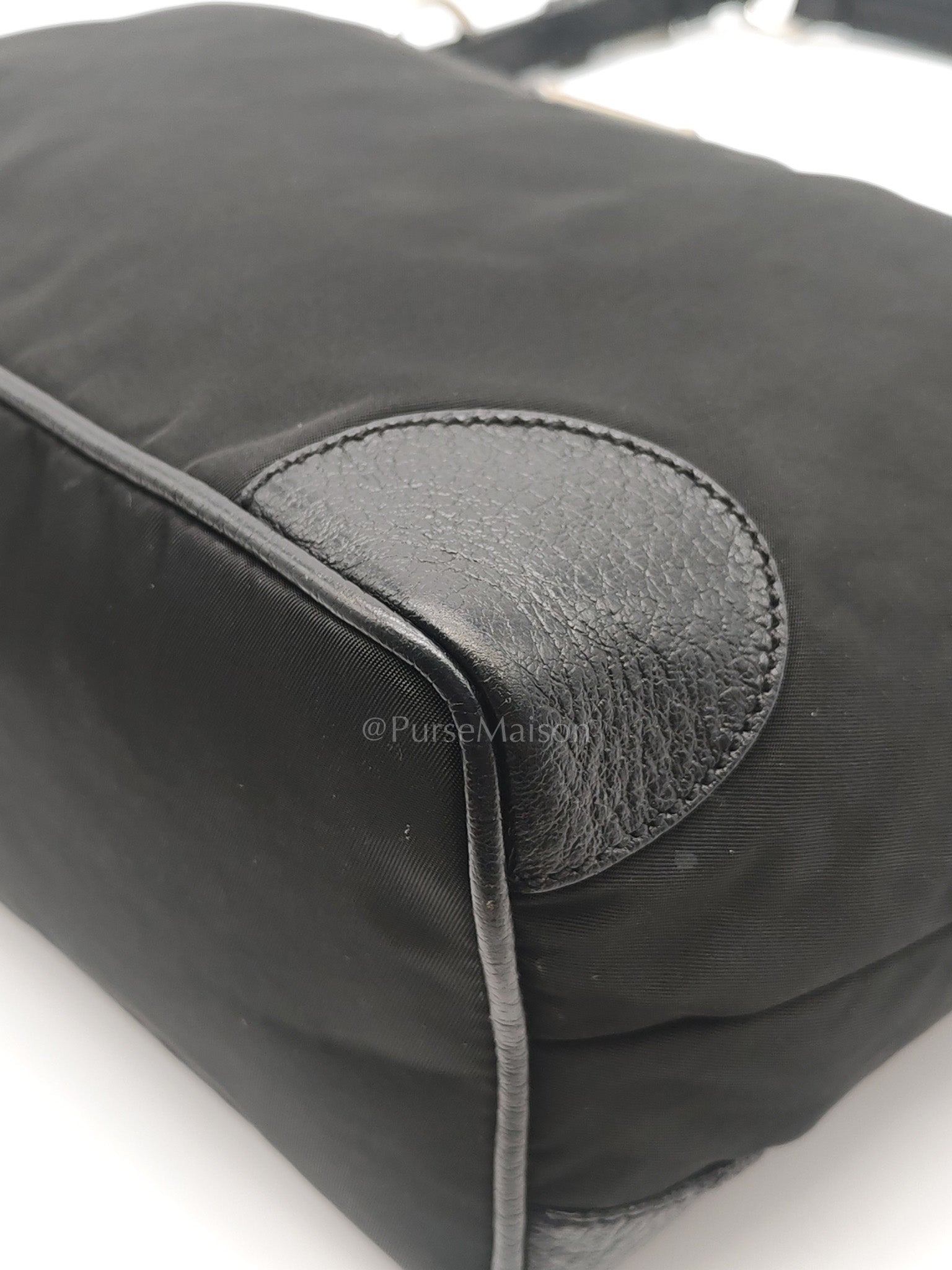 Tessuto Shoulder Bag in Black Nylon Canvas & Silver Hardware