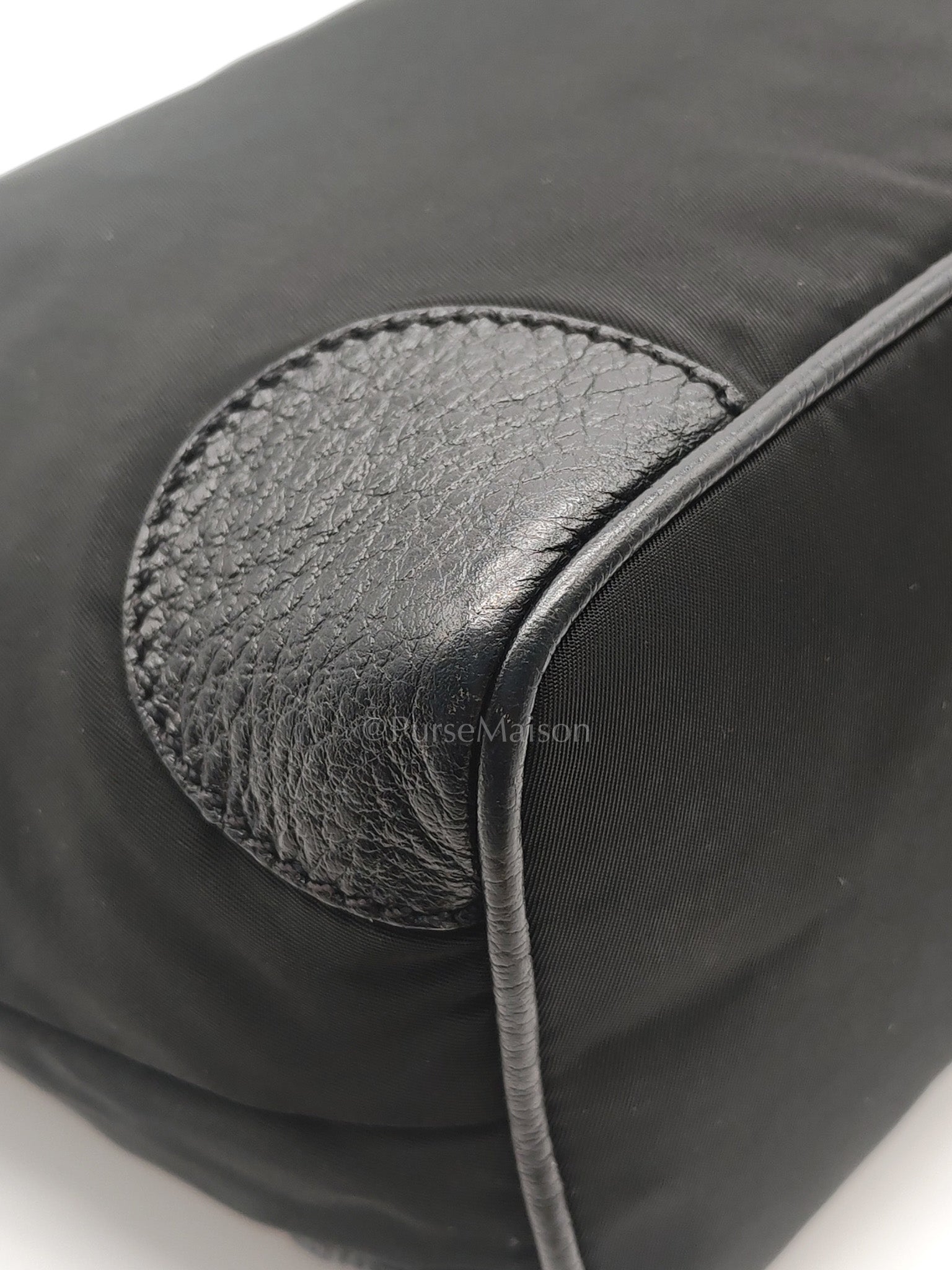 Tessuto Shoulder Bag in Black Nylon Canvas & Silver Hardware