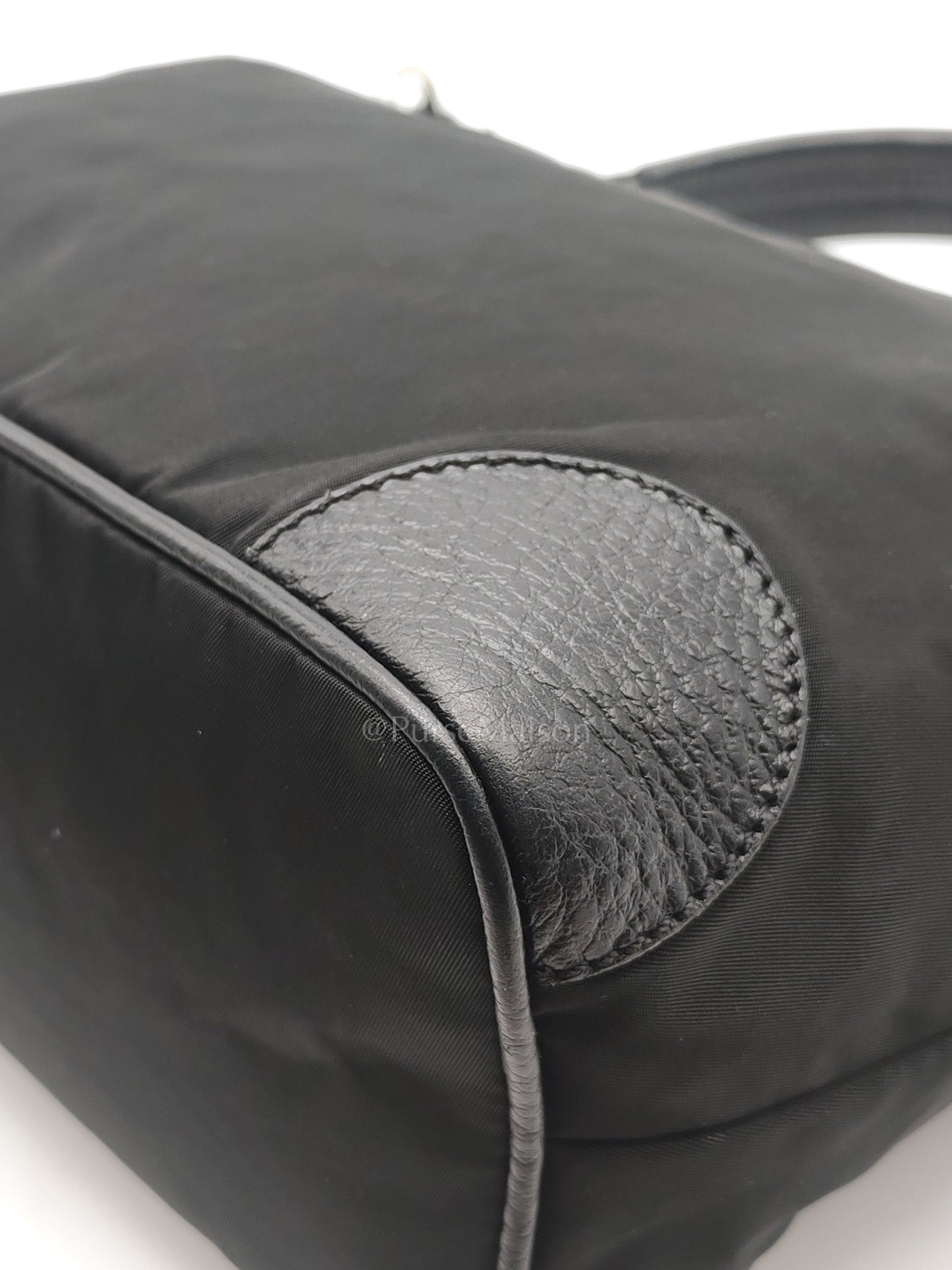 Tessuto Shoulder Bag in Black Nylon Canvas & Silver Hardware