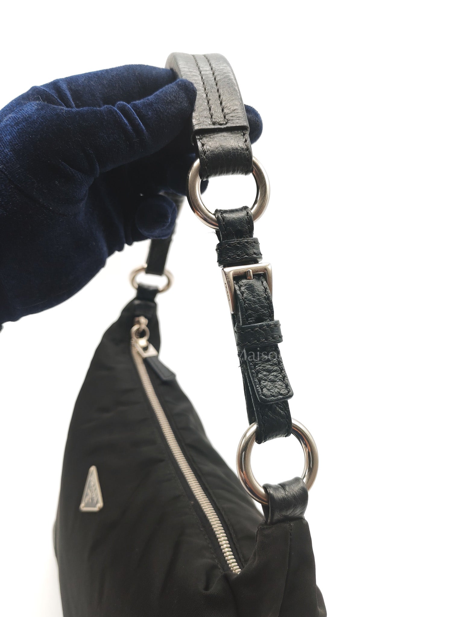 Tessuto Shoulder Bag in Black Nylon Canvas & Silver Hardware