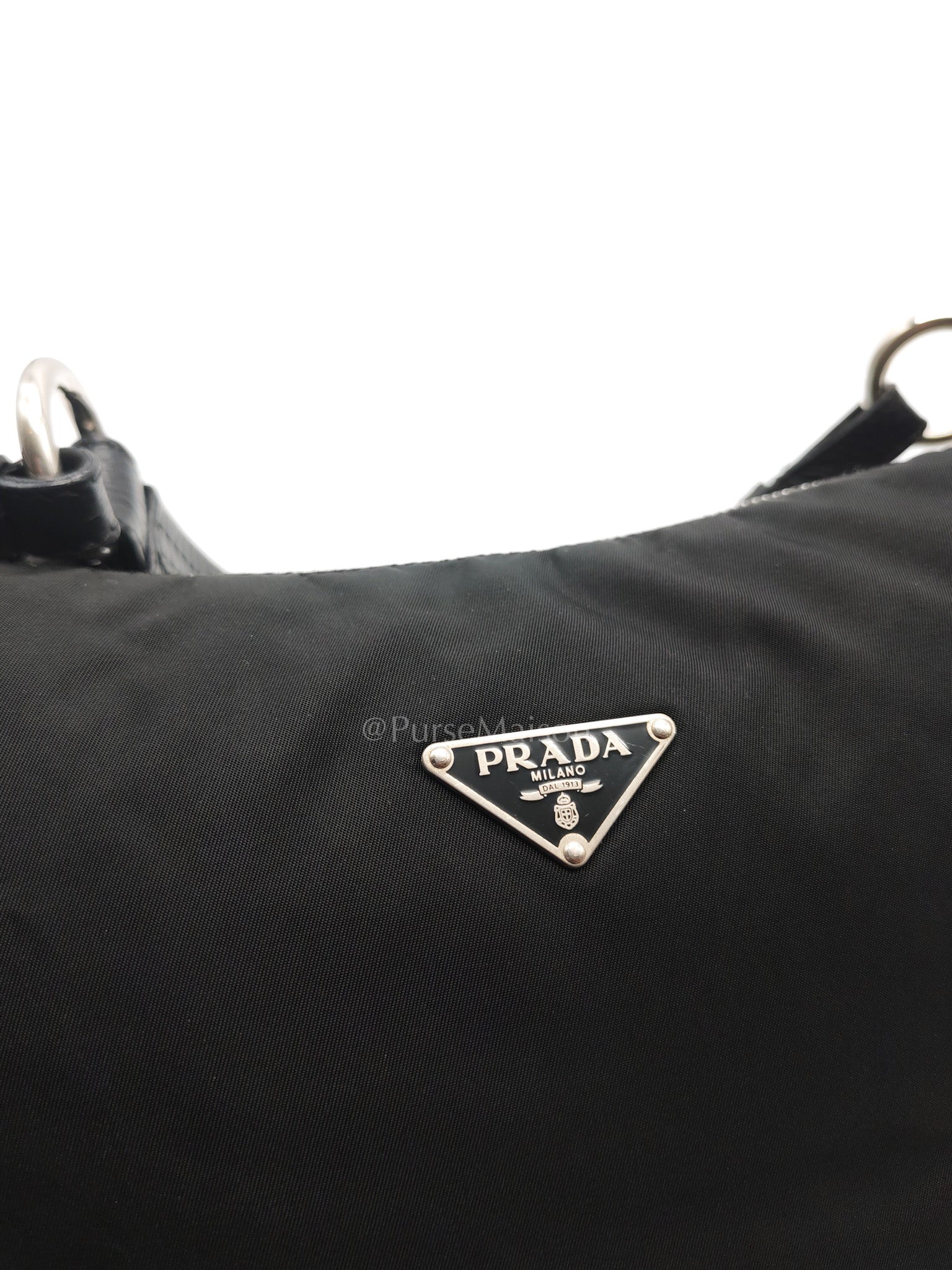 Tessuto Shoulder Bag in Black Nylon Canvas & Silver Hardware