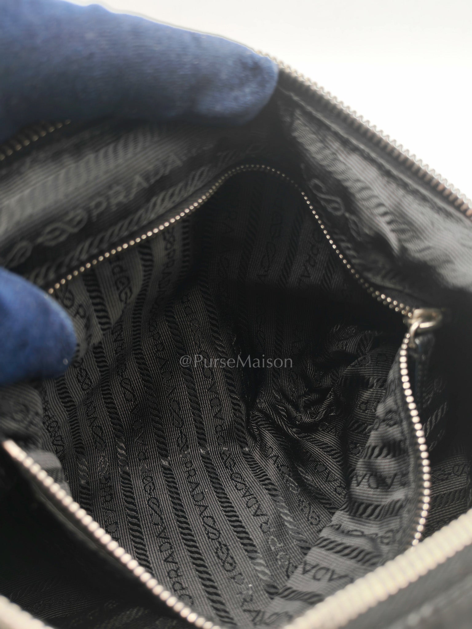 Tessuto Shoulder Bag in Black Nylon Canvas & Silver Hardware