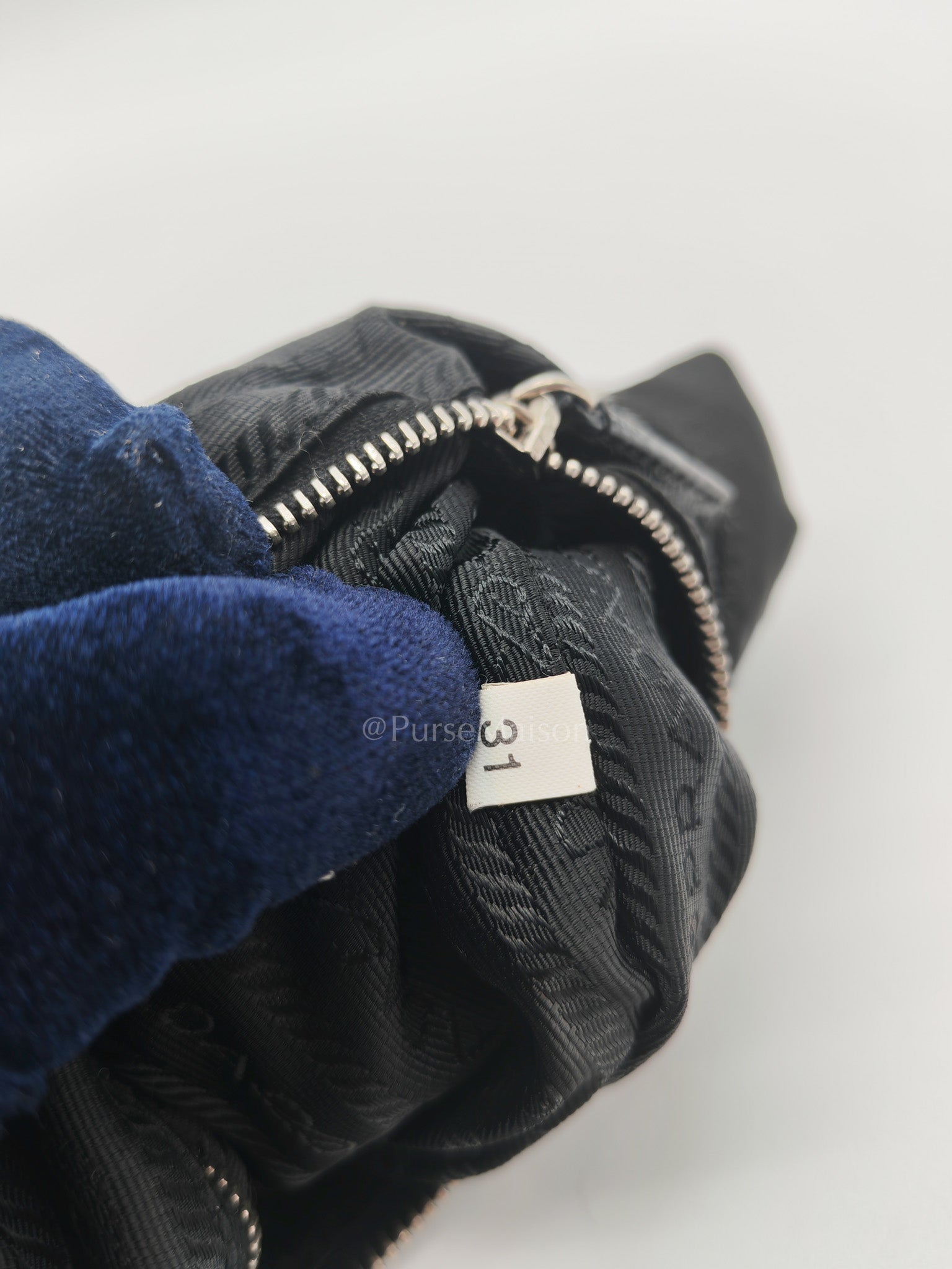Tessuto Shoulder Bag in Black Nylon Canvas & Silver Hardware
