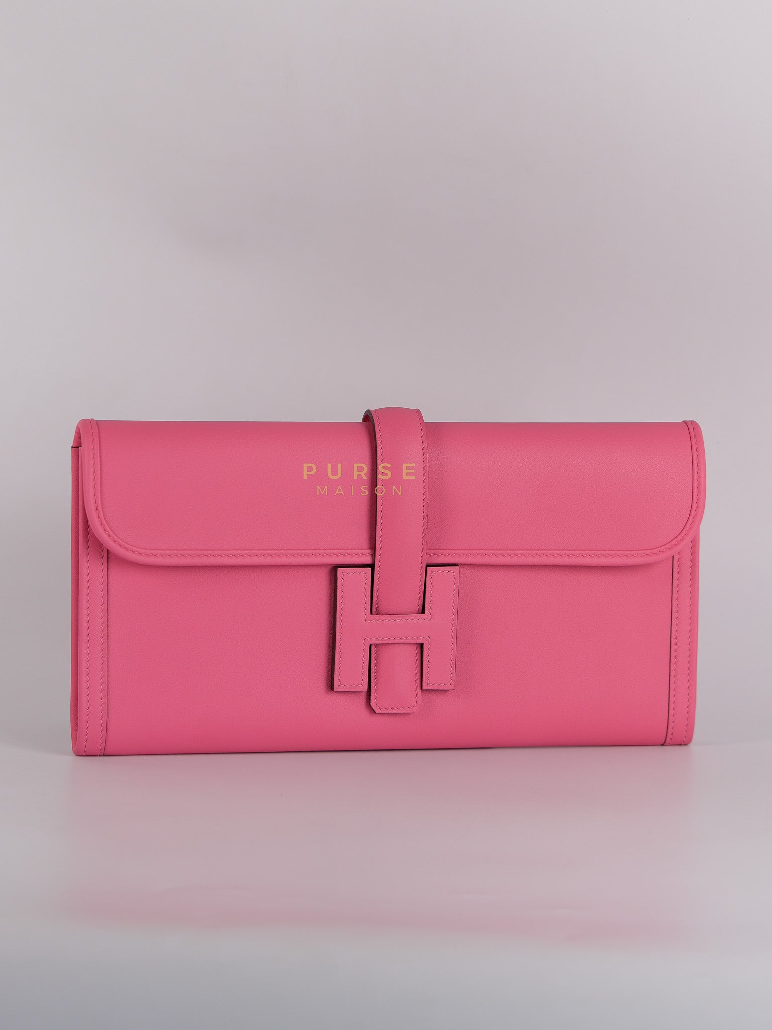 Jige Elan 29 Clutch in Rose Azalee Swift Leather Stamp C (2018) | Purse Maison Luxury Bags Shop