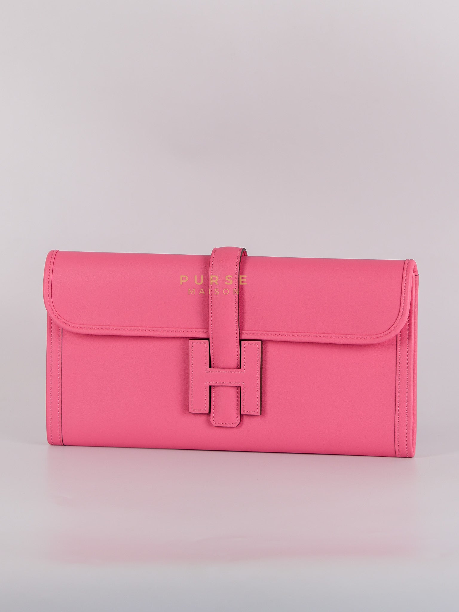 Jige Elan 29 Clutch in Rose Azalee Swift Leather Stamp C (2018) | Purse Maison Luxury Bags Shop