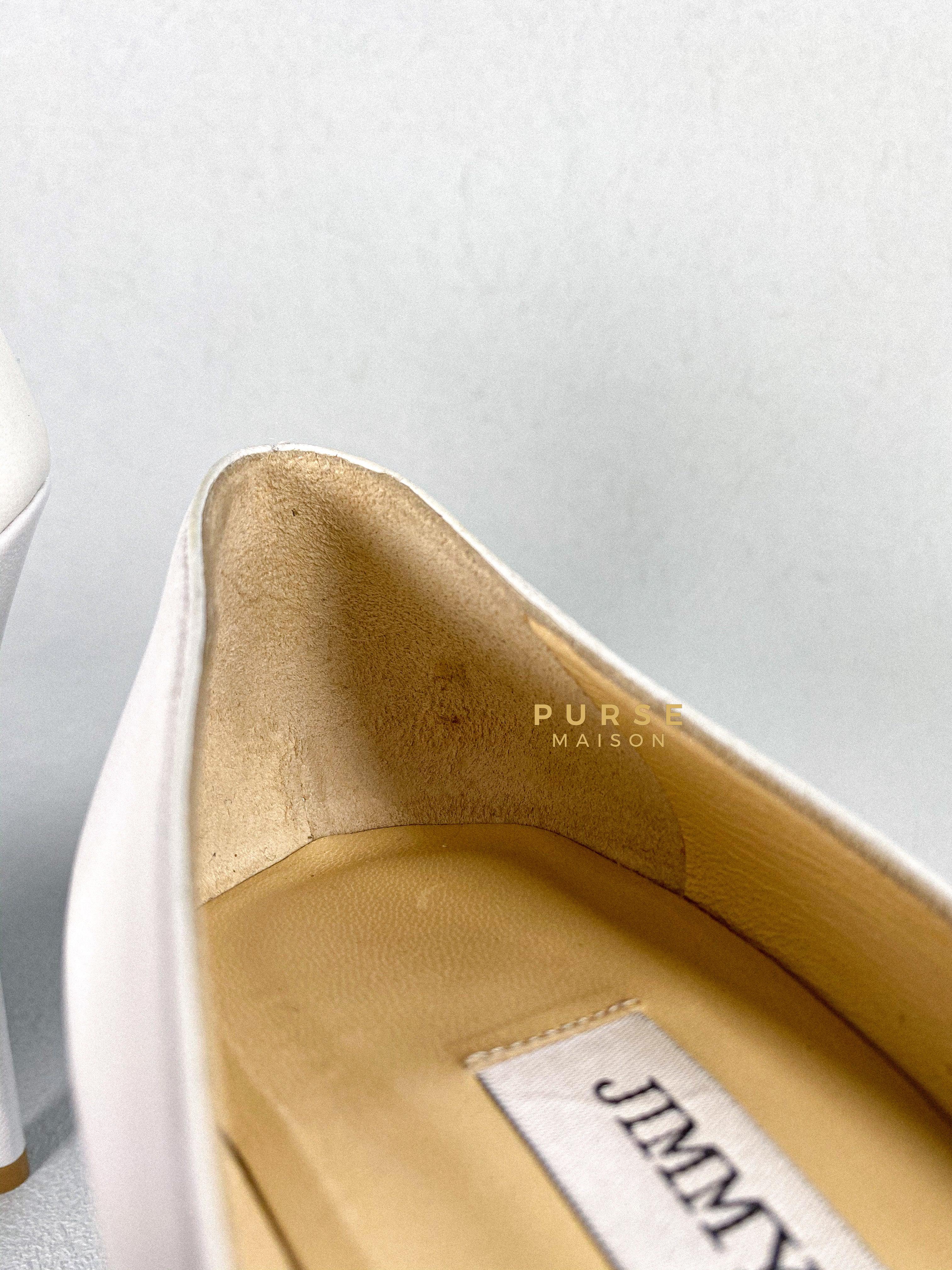 Jimmy Choo Anouk 120 Leather White/Silver Nappa Pumps High Heels Size 38.5 (27cm) | Purse Maison Luxury Bags Shop