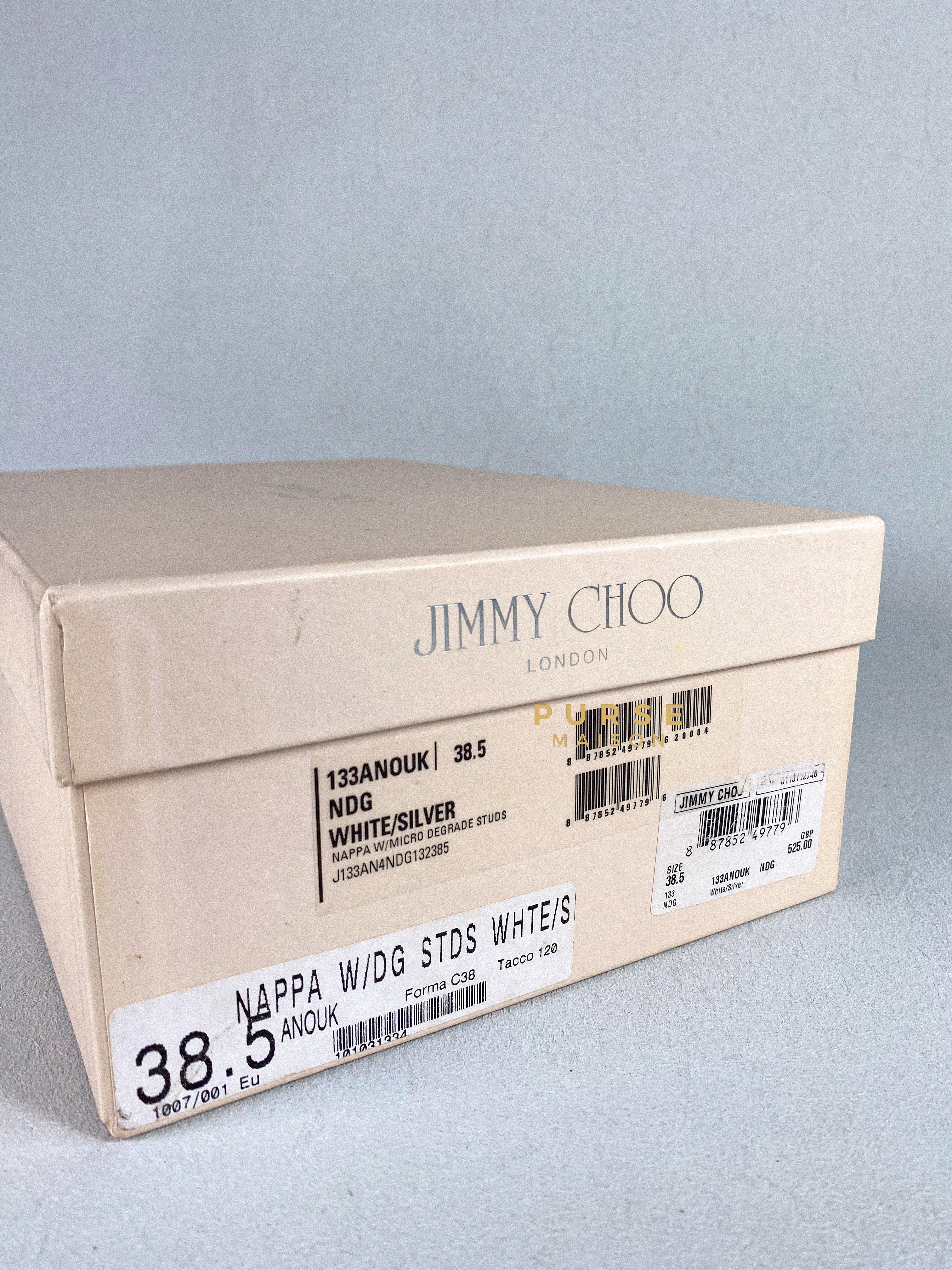 Jimmy Choo Anouk 120 Leather White/Silver Nappa Pumps High Heels Size 38.5 (27cm) | Purse Maison Luxury Bags Shop