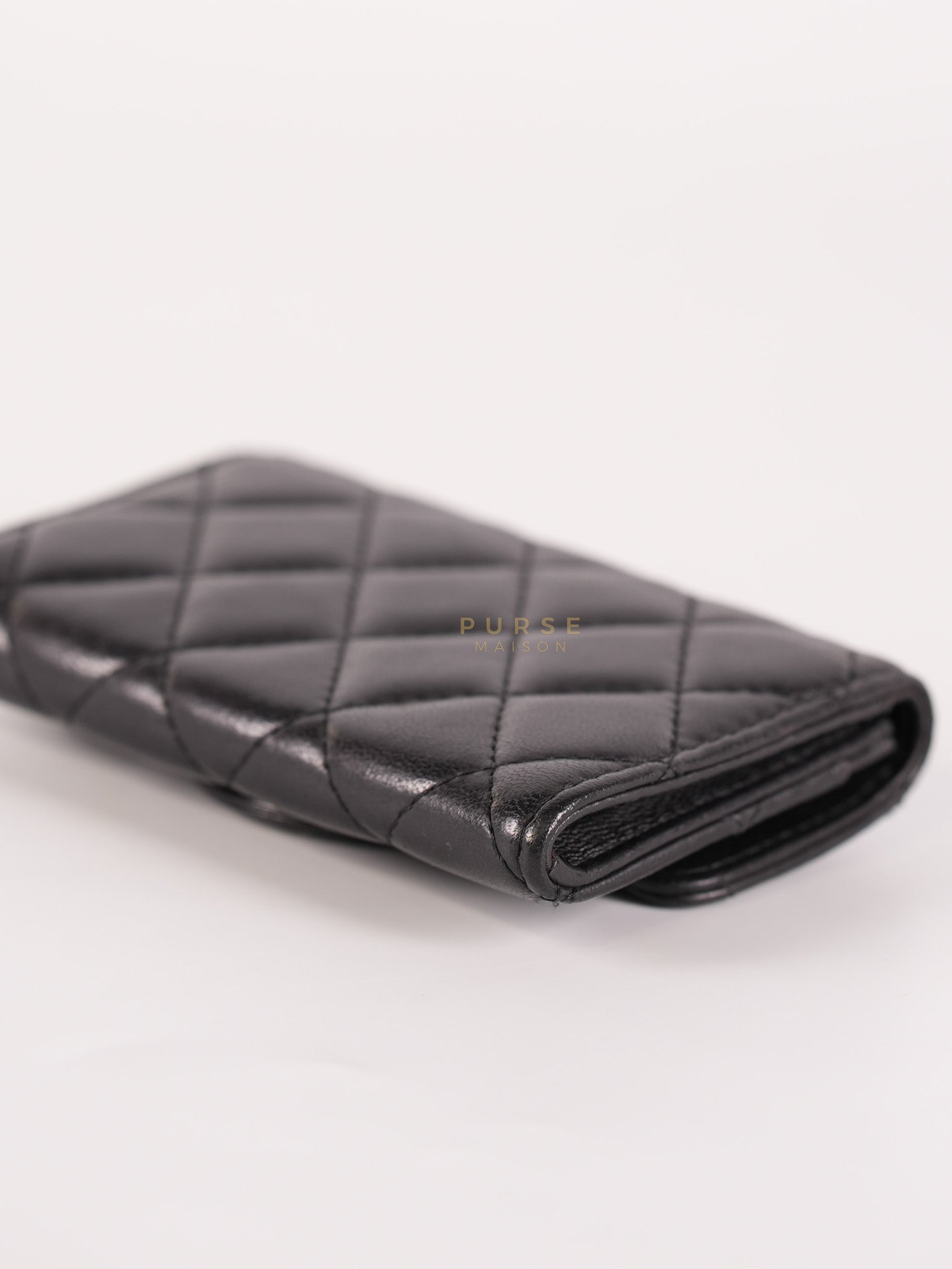 Flap Card Holder in Black Lambskin Leather and Silver Hardware Series 22