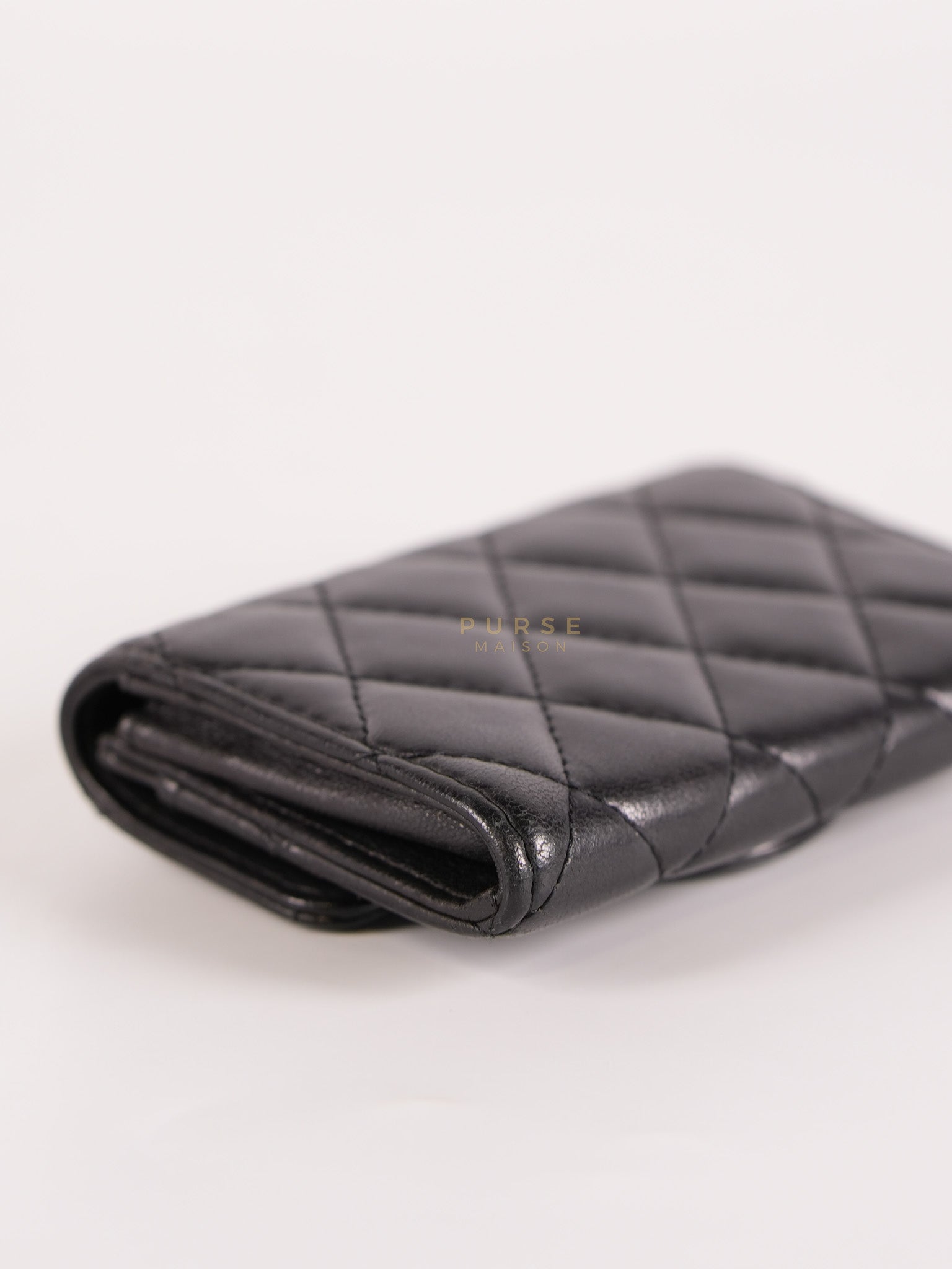 Flap Card Holder in Black Lambskin Leather and Silver Hardware Series 22