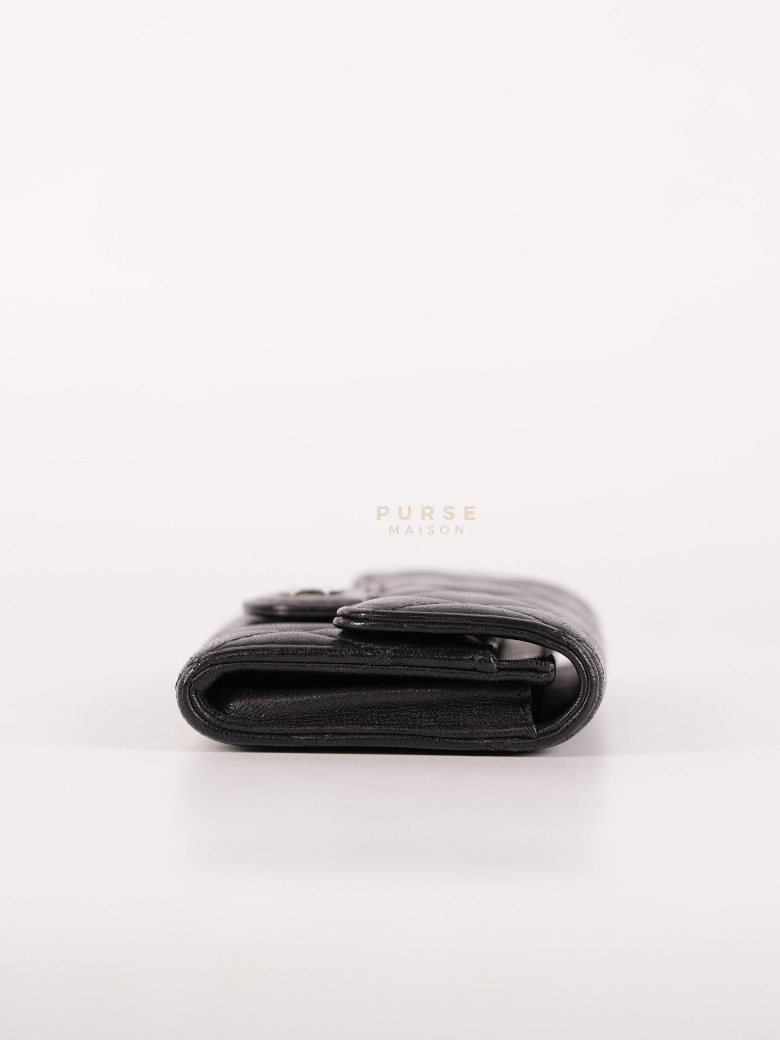 Flap Card Holder in Black Lambskin Leather and Silver Hardware Series 22