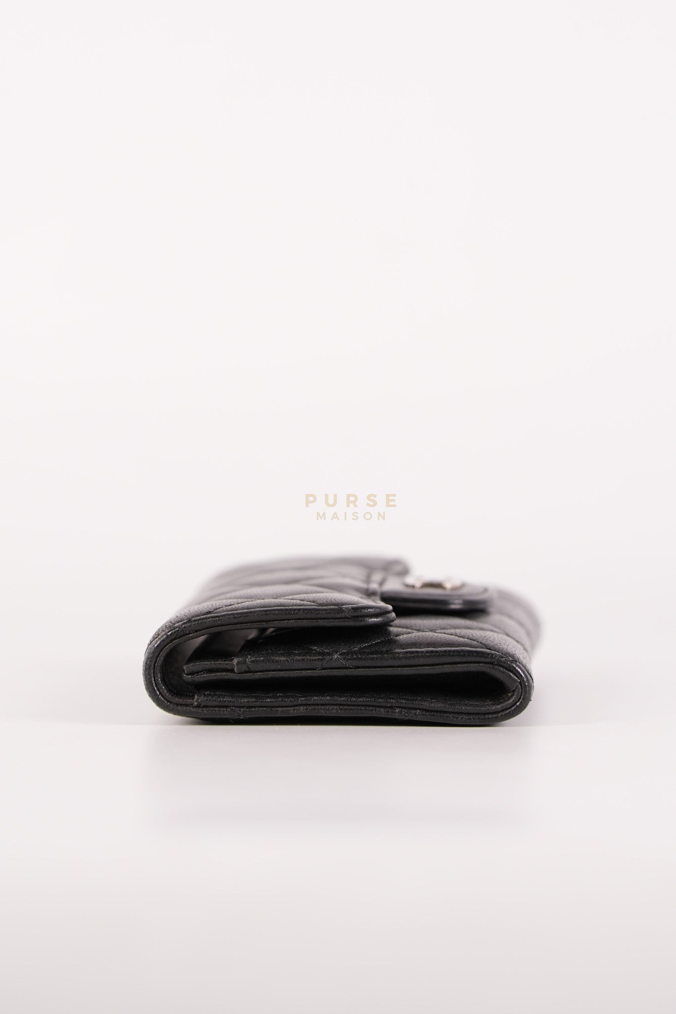 Flap Card Holder in Black Lambskin Leather and Silver Hardware Series 22