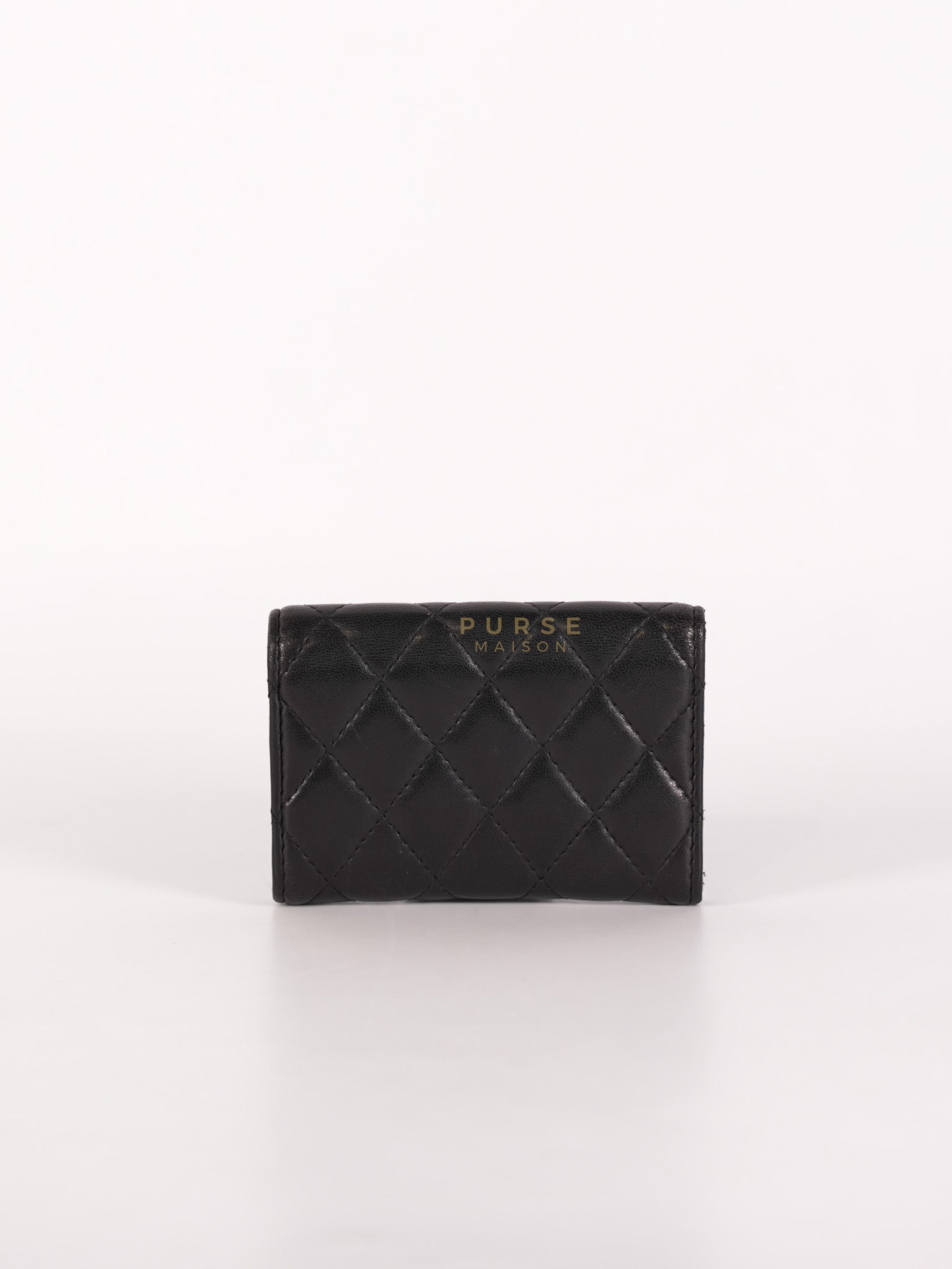 Flap Card Holder in Black Lambskin Leather and Silver Hardware Series 22