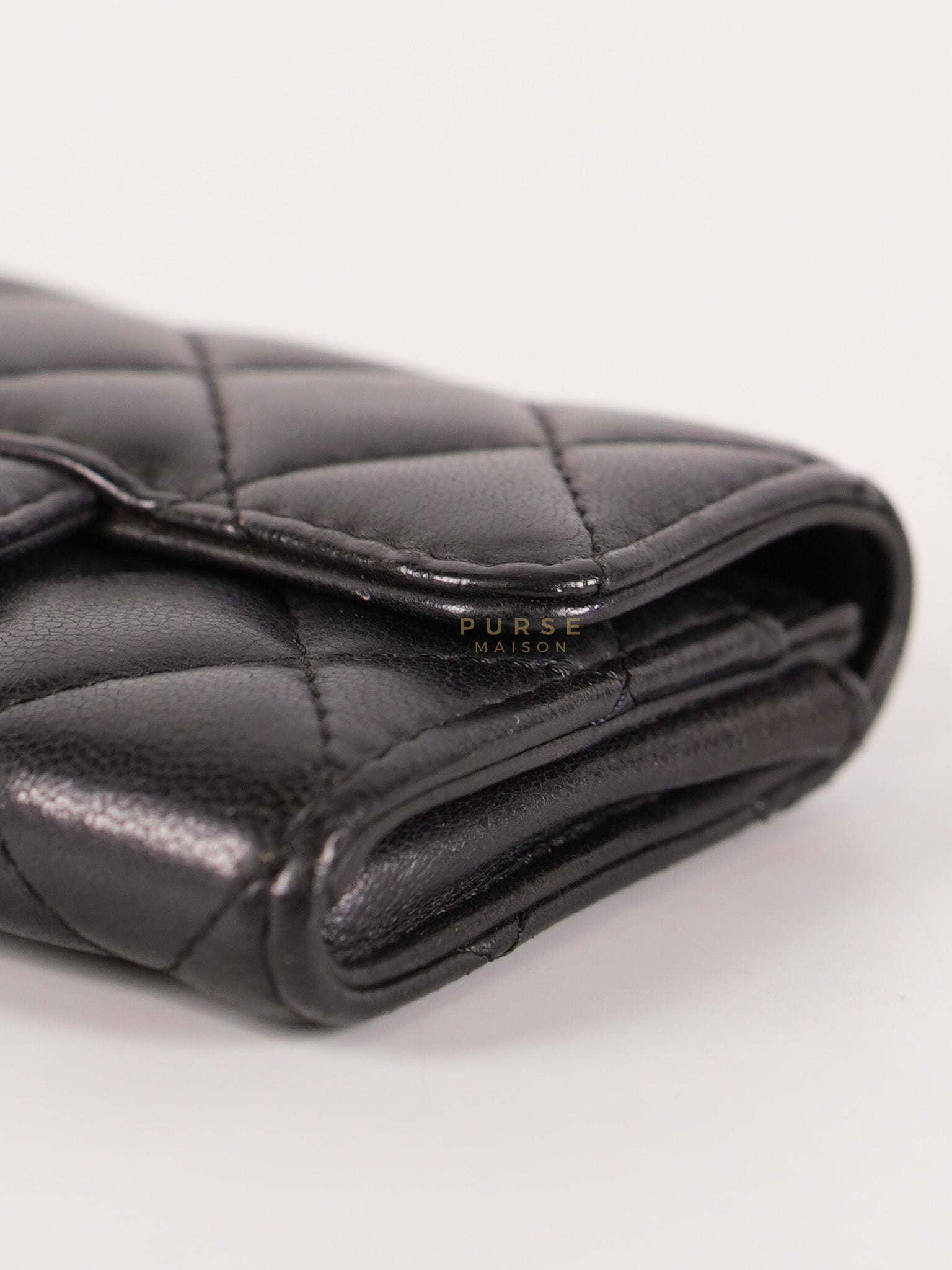 Flap Card Holder in Black Lambskin Leather and Silver Hardware Series 22