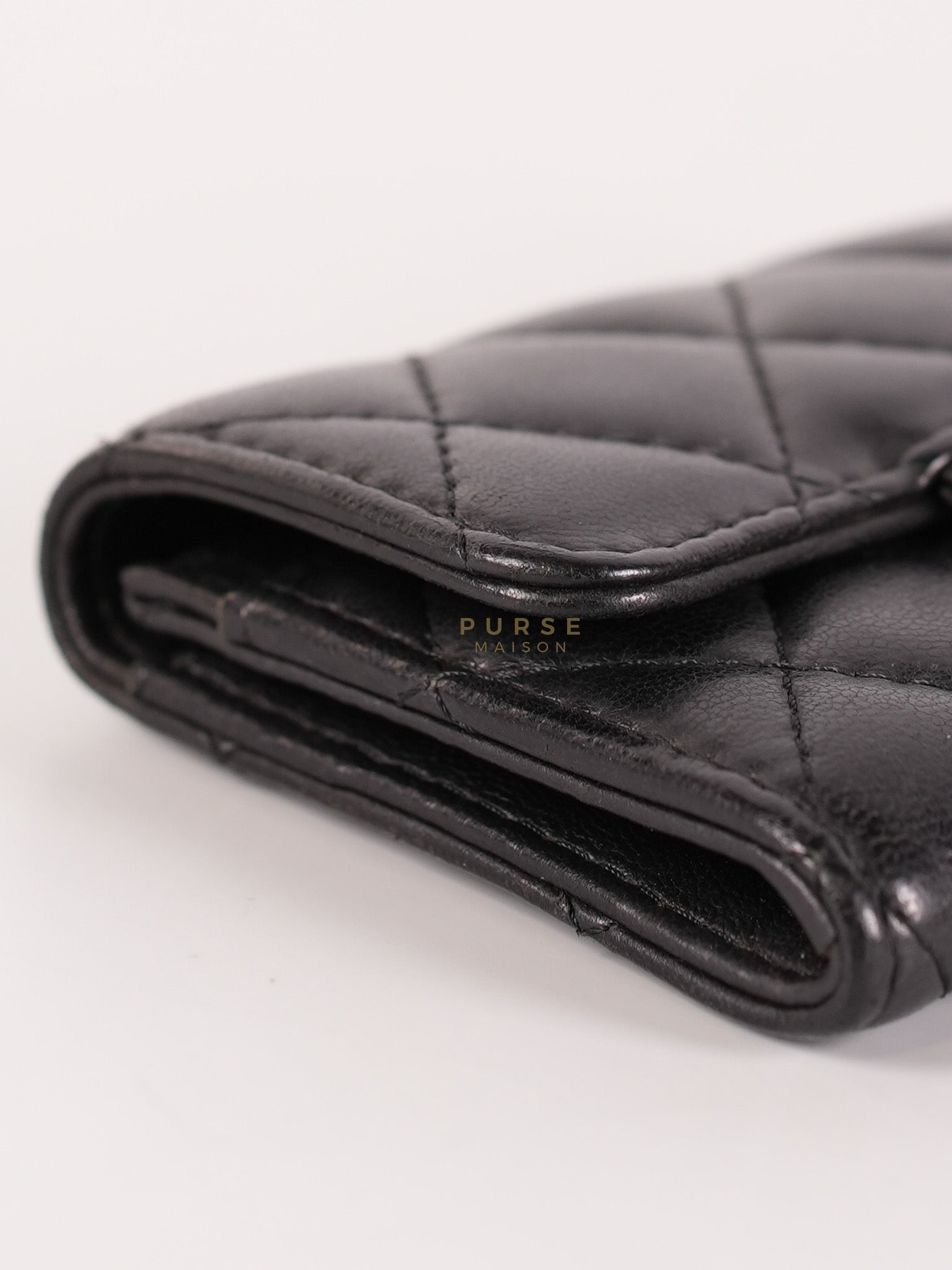 Flap Card Holder in Black Lambskin Leather and Silver Hardware Series 22