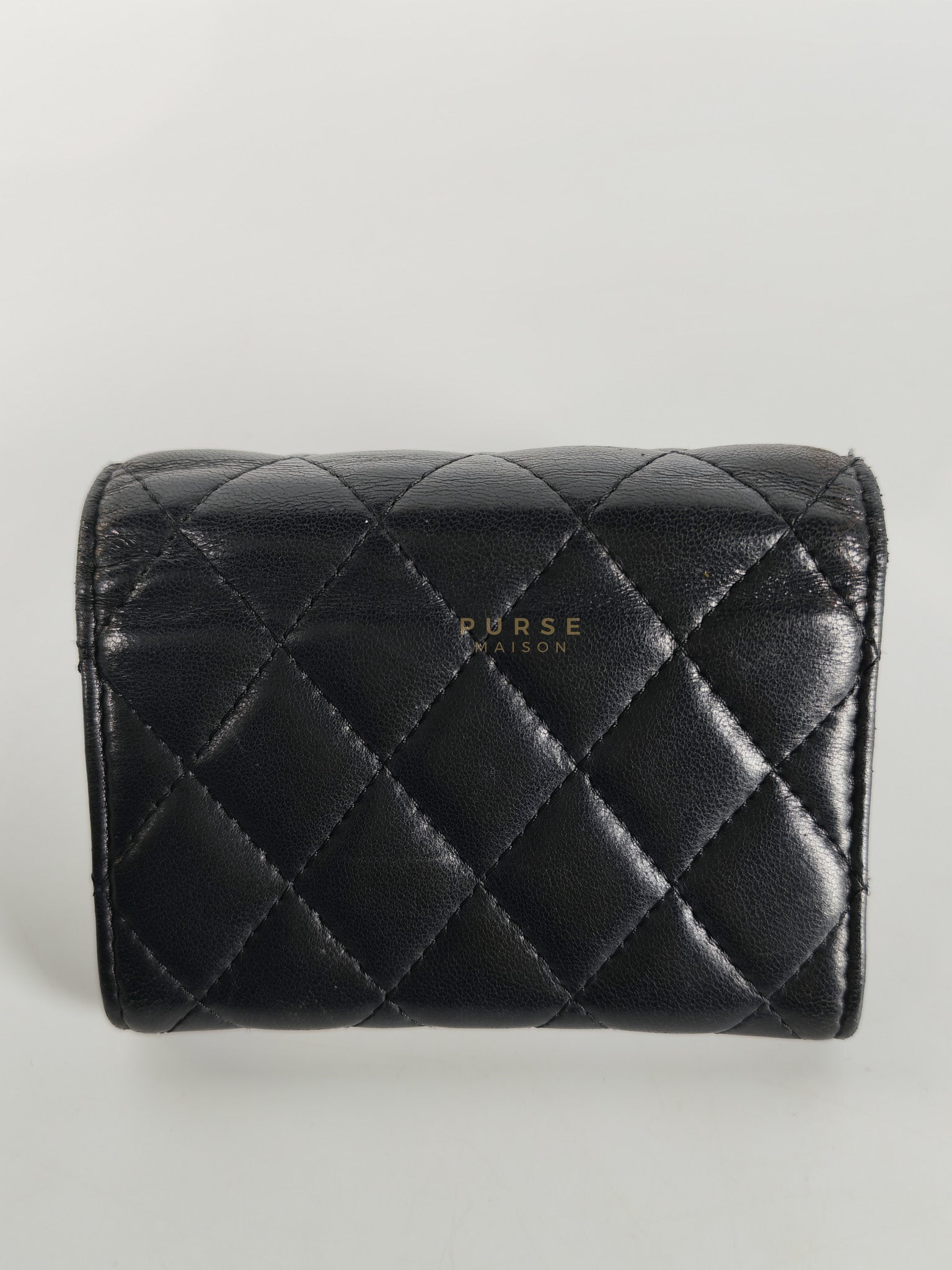 Flap Card Holder in Black Lambskin Leather and Silver Hardware Series 22