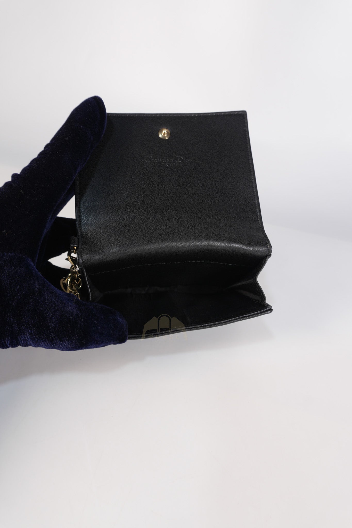 Lady Dior Flap Card Holder in Black Quilted Cannage Lambskin Leather