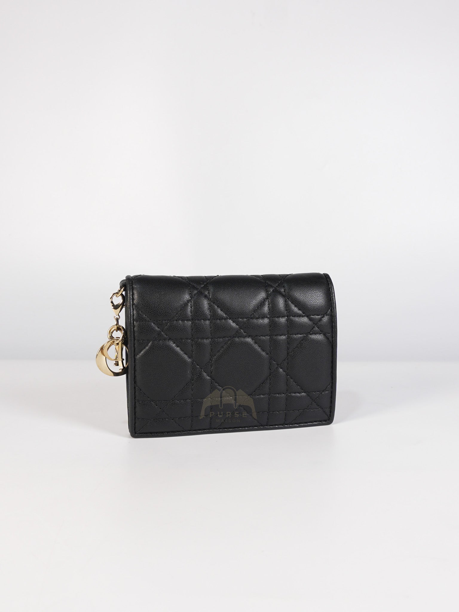 Lady Dior Flap Card Holder in Black Quilted Cannage Lambskin Leather