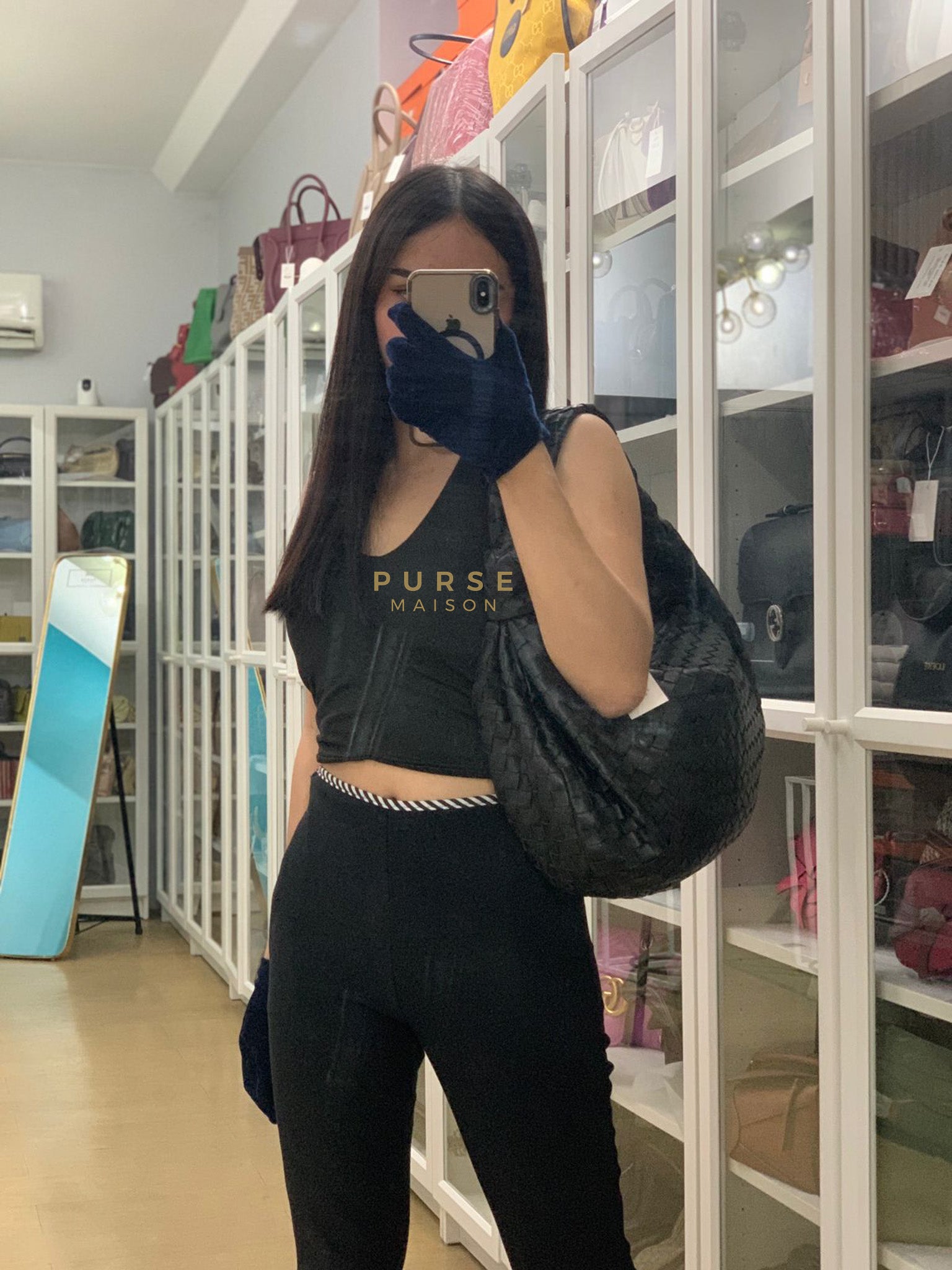 Jodie Medium in Black Intrecciato Leather | Purse Maison Luxury Bags Shop