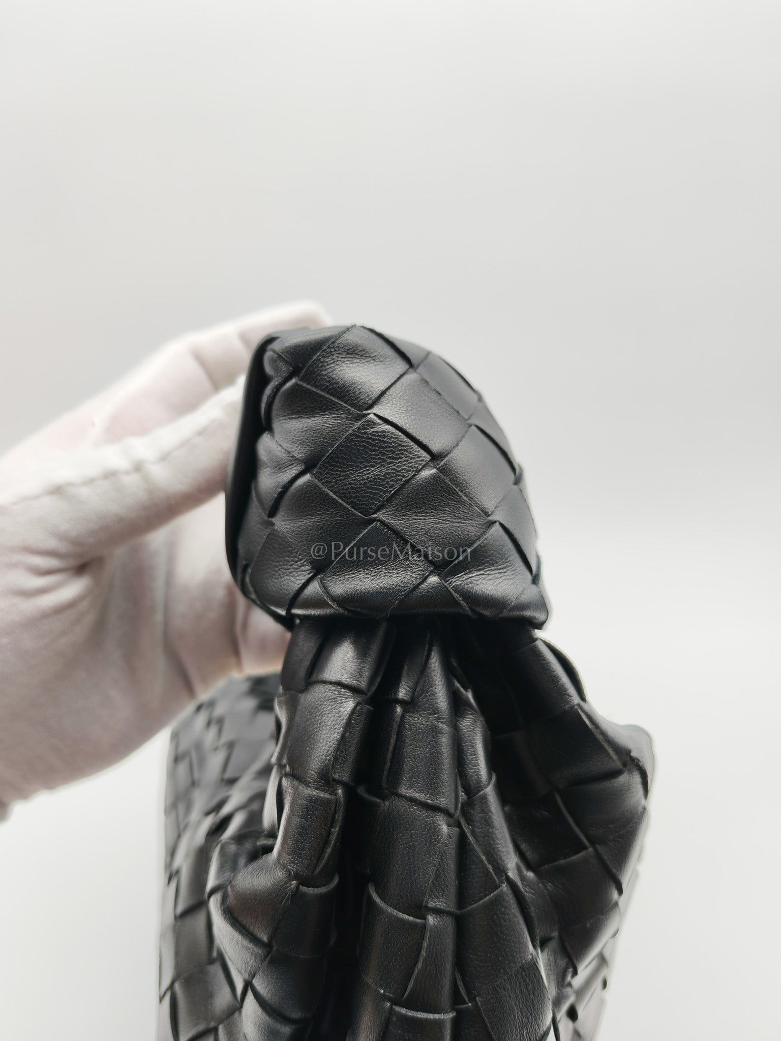 Jodie Small in Black Intrecciato Woven Leather | Purse Maison Luxury Bags Shop