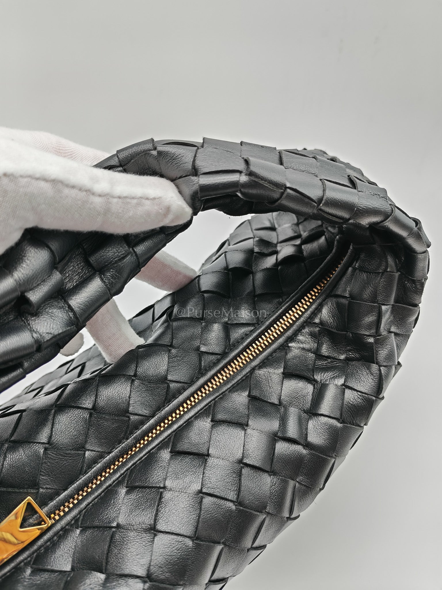 Jodie Small in Black Intrecciato Woven Leather | Purse Maison Luxury Bags Shop