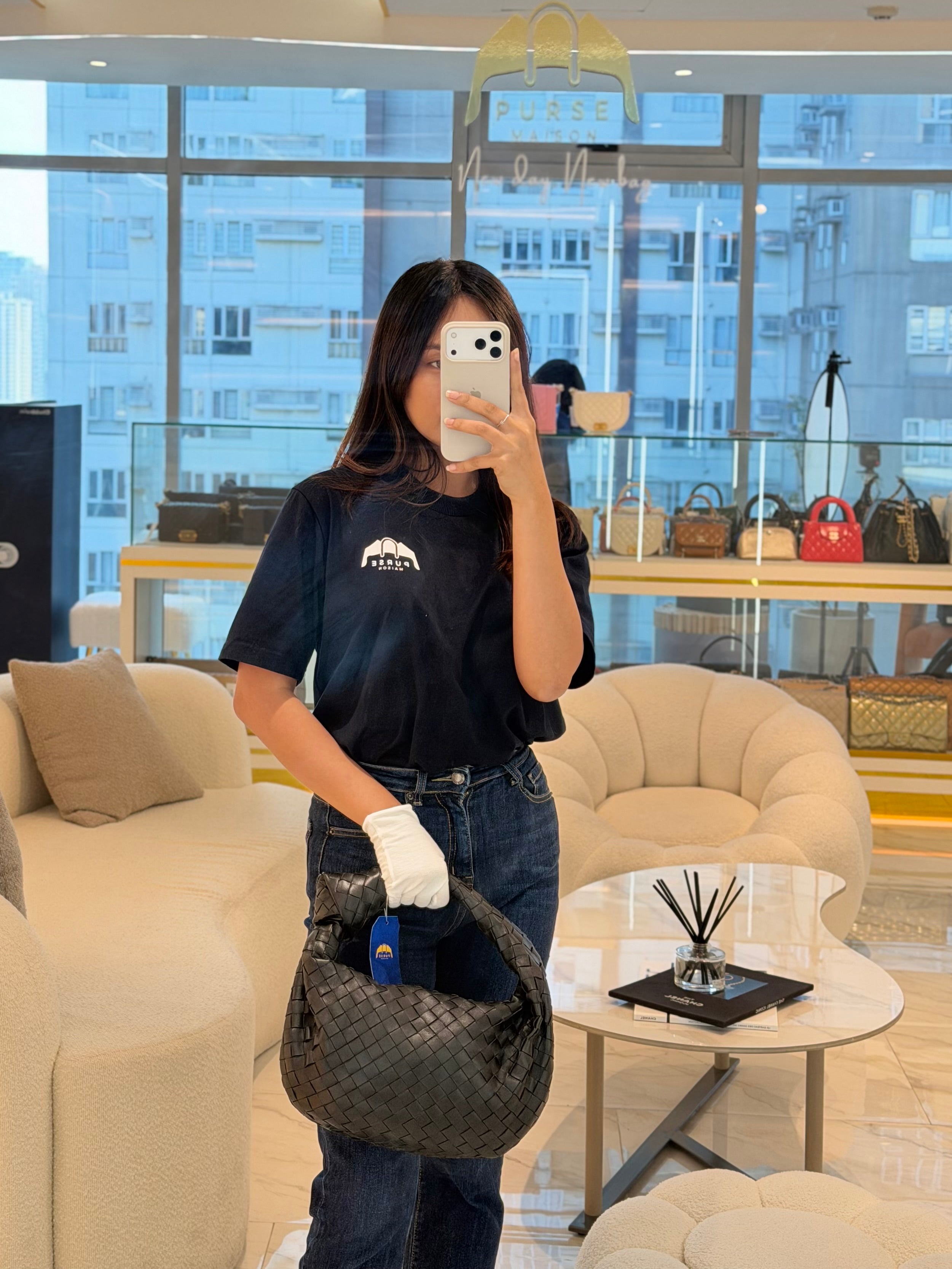 Jodie Small in Black Intrecciato Woven Leather | Purse Maison Luxury Bags Shop