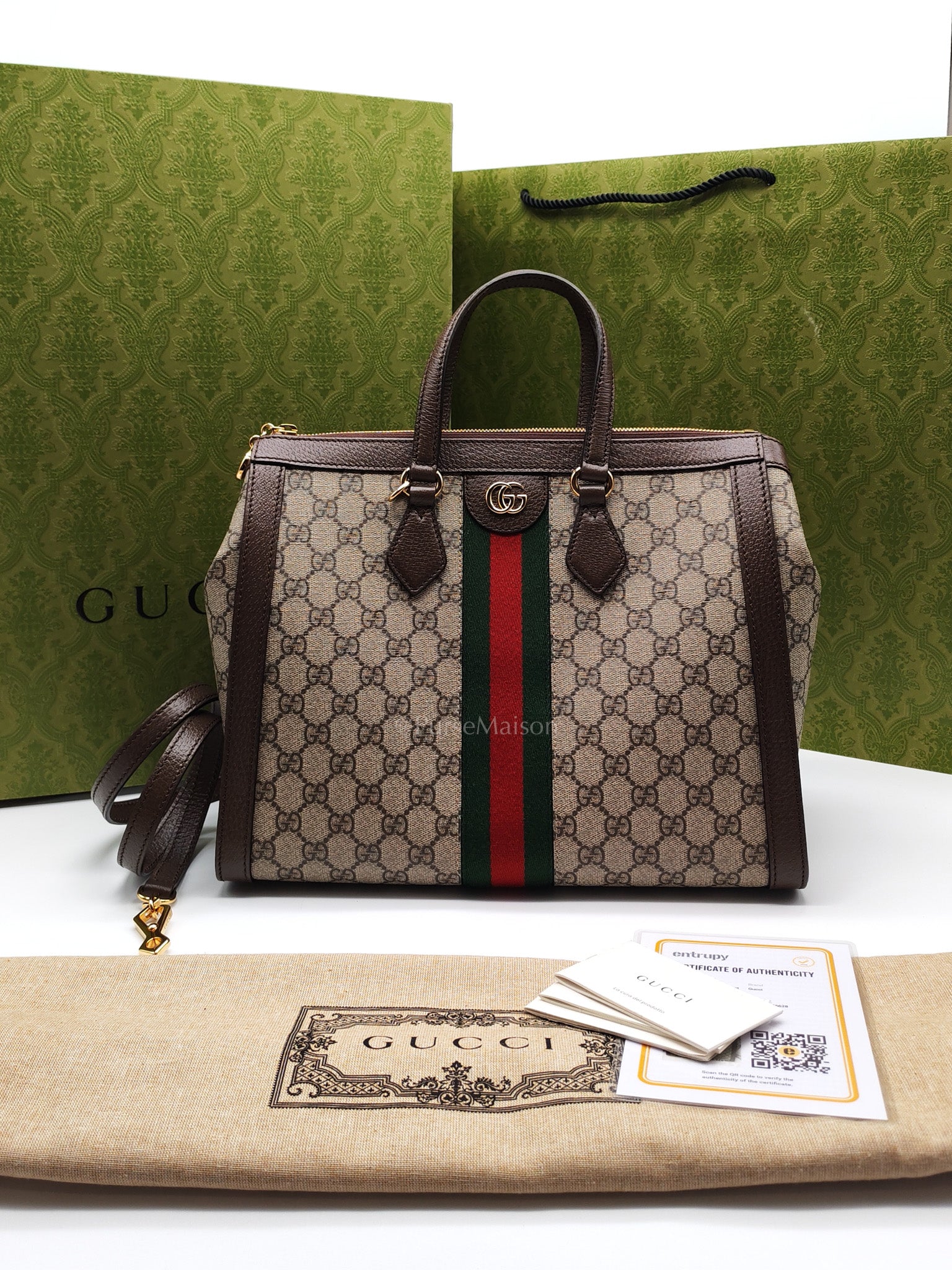 Ophidia Medium Tote Bag in GG Supreme Monogram Web Canvas & Gold Hardware