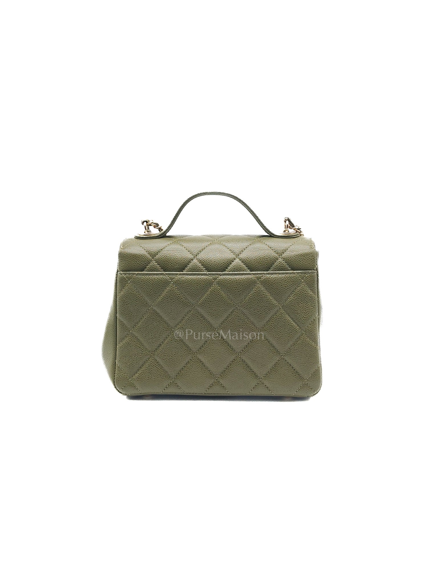 Business Affinity Bag in Sage Green Quilted Caviar Leather & Light Gold Hardware Microchip