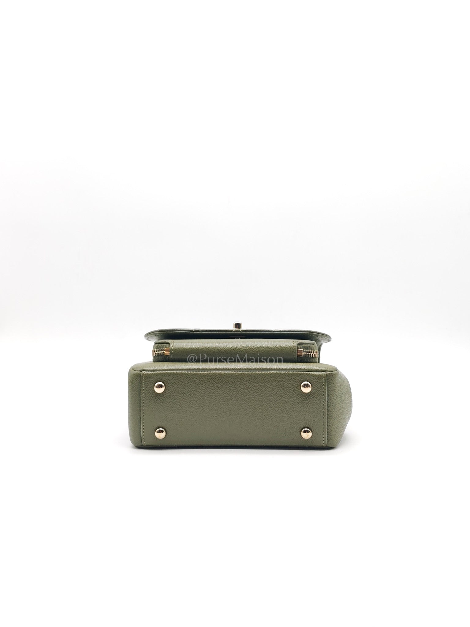 Business Affinity Bag in Sage Green Quilted Caviar Leather & Light Gold Hardware Microchip