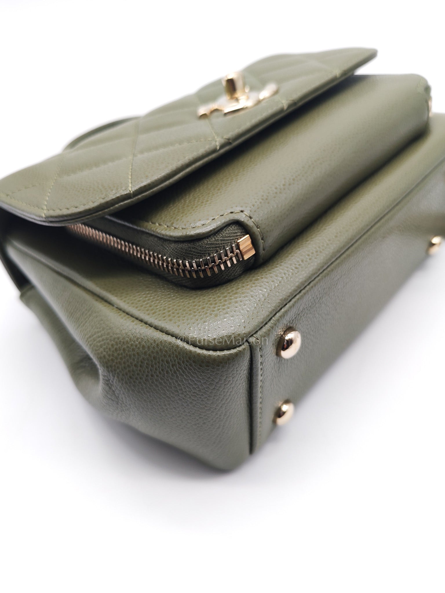 Business Affinity Bag in Sage Green Quilted Caviar Leather & Light Gold Hardware Microchip