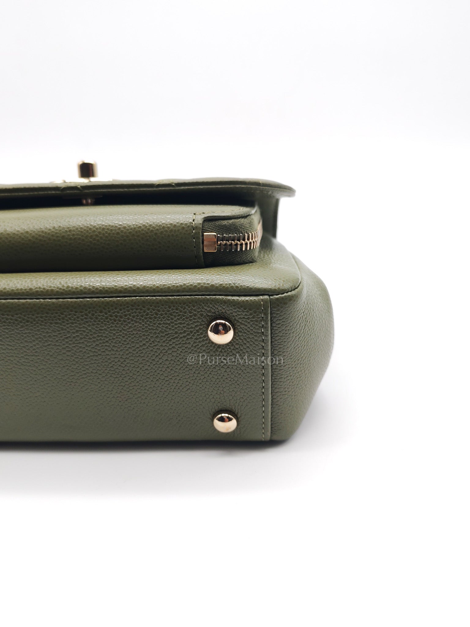 Business Affinity Bag in Sage Green Quilted Caviar Leather & Light Gold Hardware Microchip