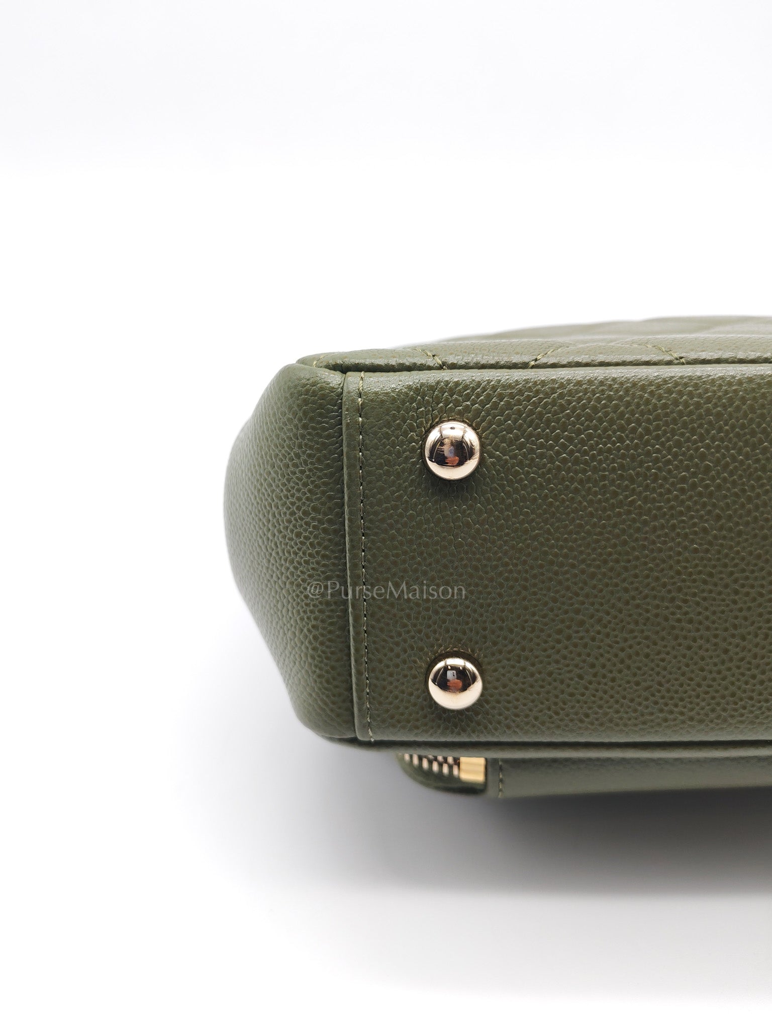 Business Affinity Bag in Sage Green Quilted Caviar Leather & Light Gold Hardware Microchip
