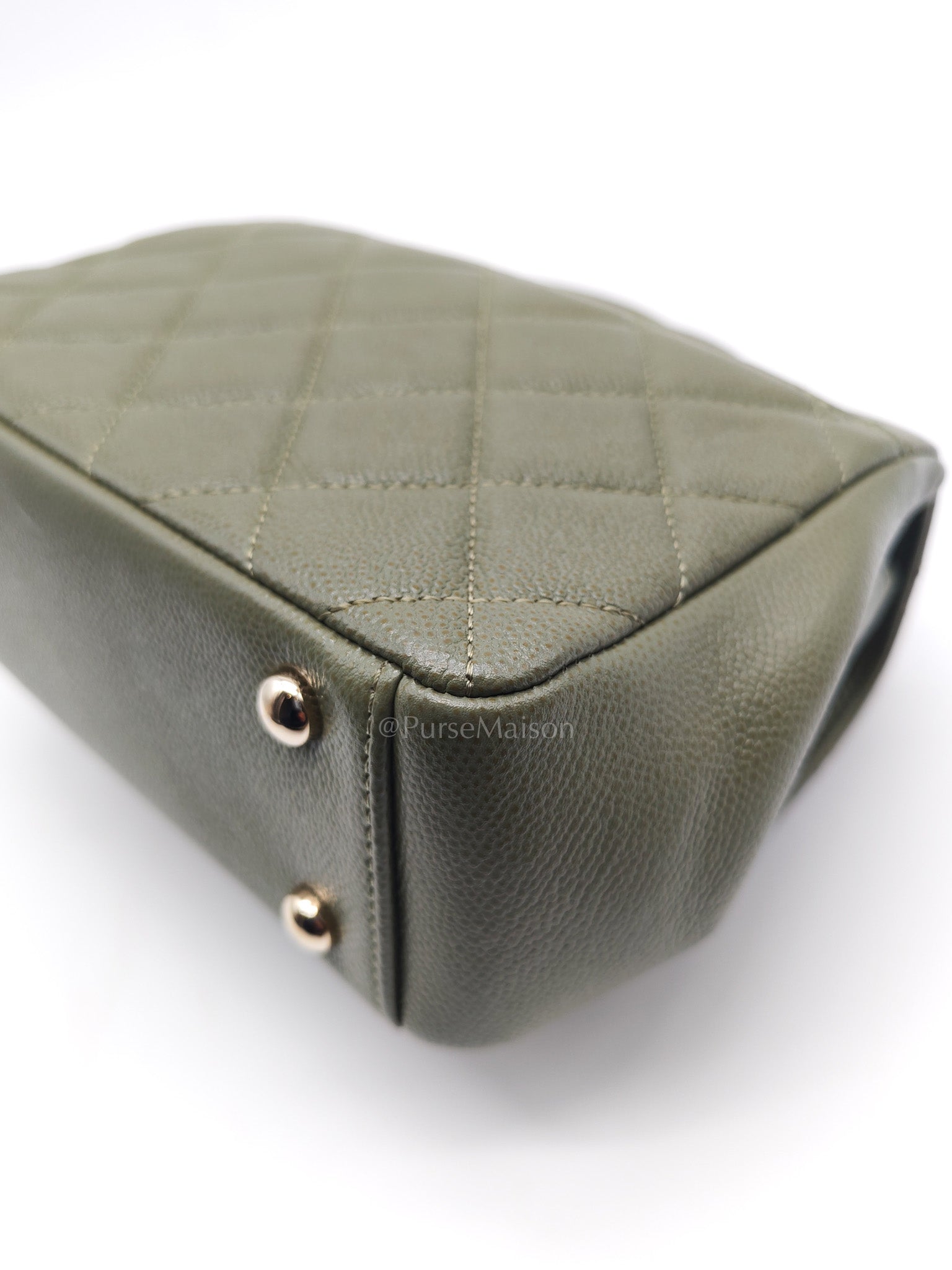 Business Affinity Bag in Sage Green Quilted Caviar Leather & Light Gold Hardware Microchip