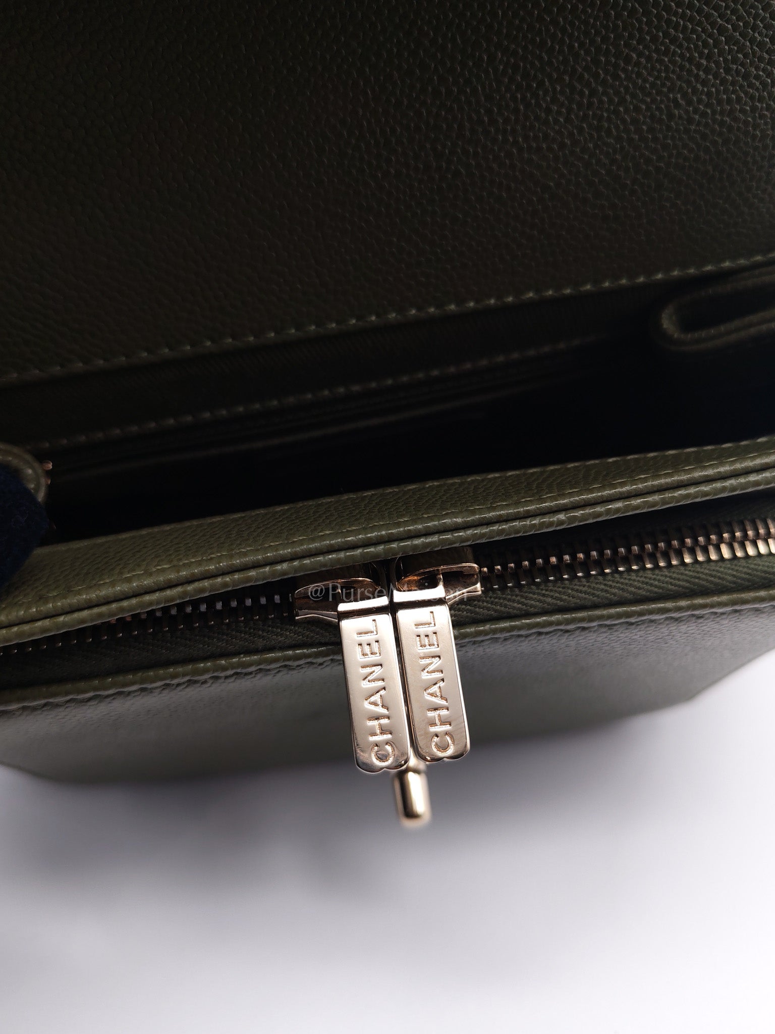 Business Affinity Bag in Sage Green Quilted Caviar Leather & Light Gold Hardware Microchip