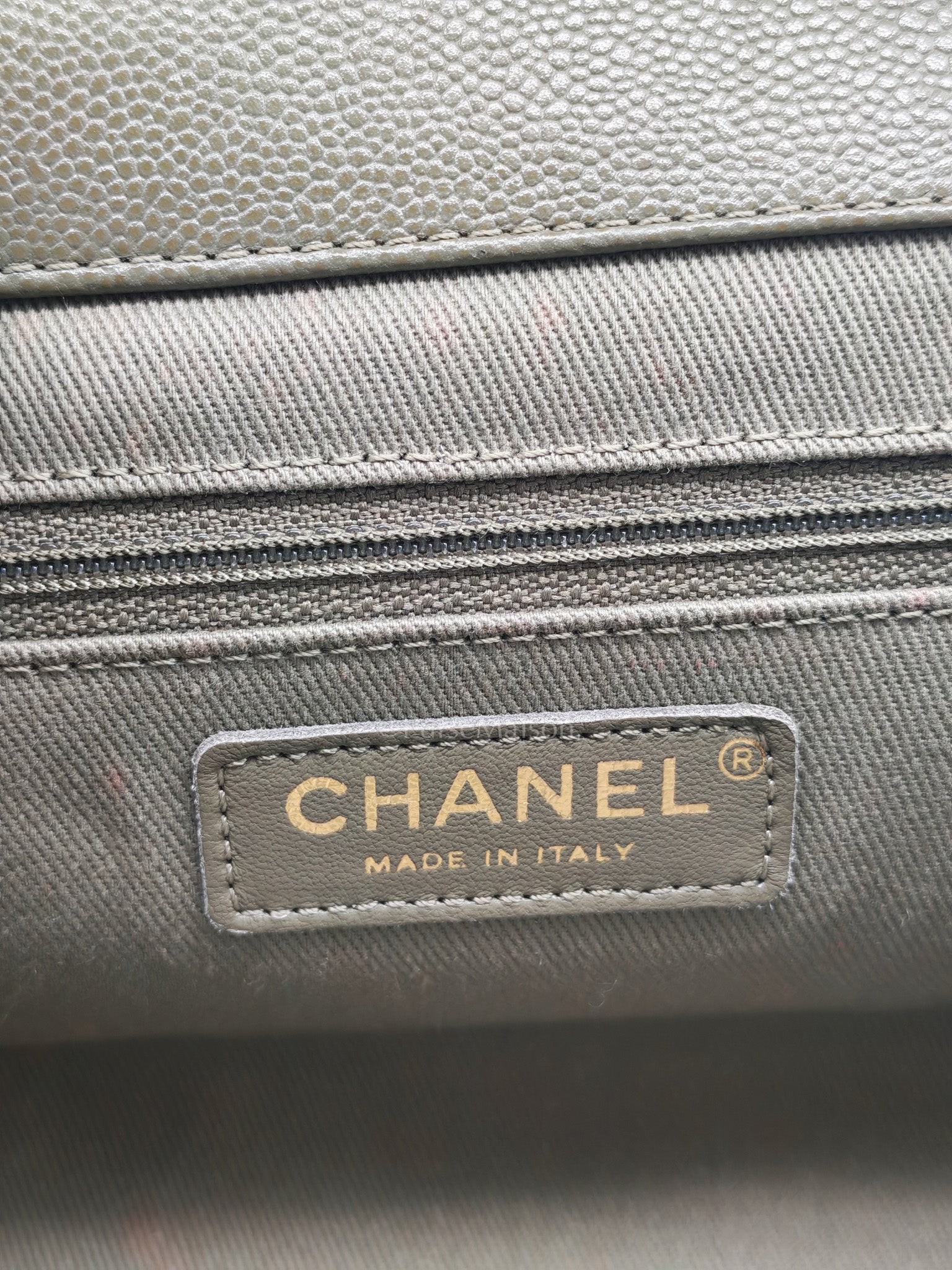 Business Affinity Bag in Sage Green Quilted Caviar Leather & Light Gold Hardware Microchip