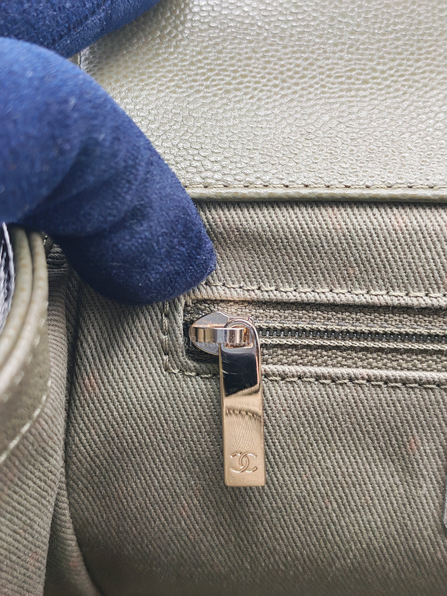 Business Affinity Bag in Sage Green Quilted Caviar Leather & Light Gold Hardware Microchip